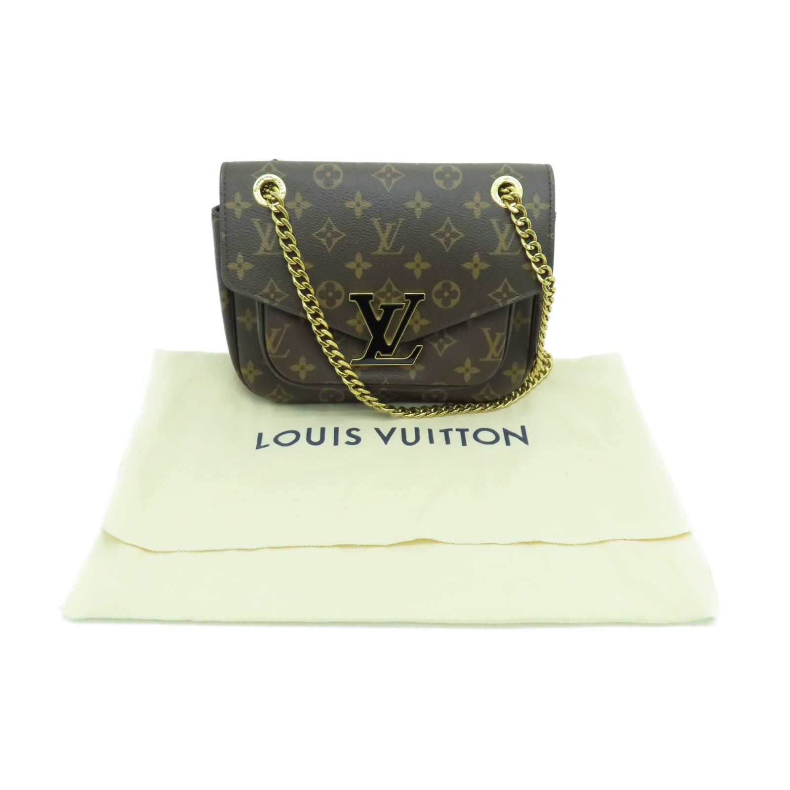LOUIS VUITTON Monogram Passy Gold Buckle Shoulder Bag Brown