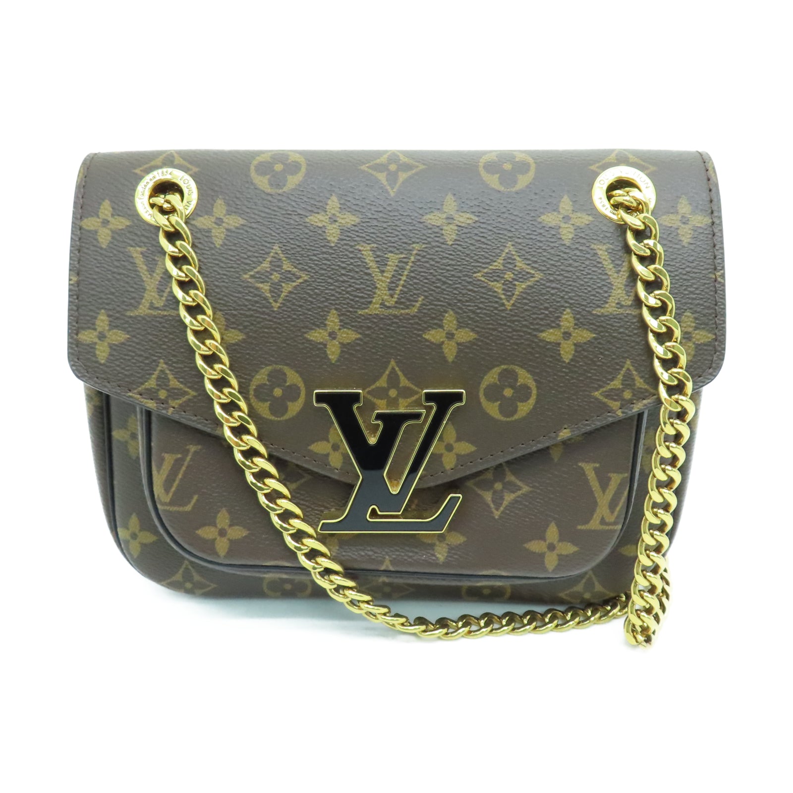 LOUIS VUITTON Monogram Passy Gold Buckle Shoulder Bag Brown
