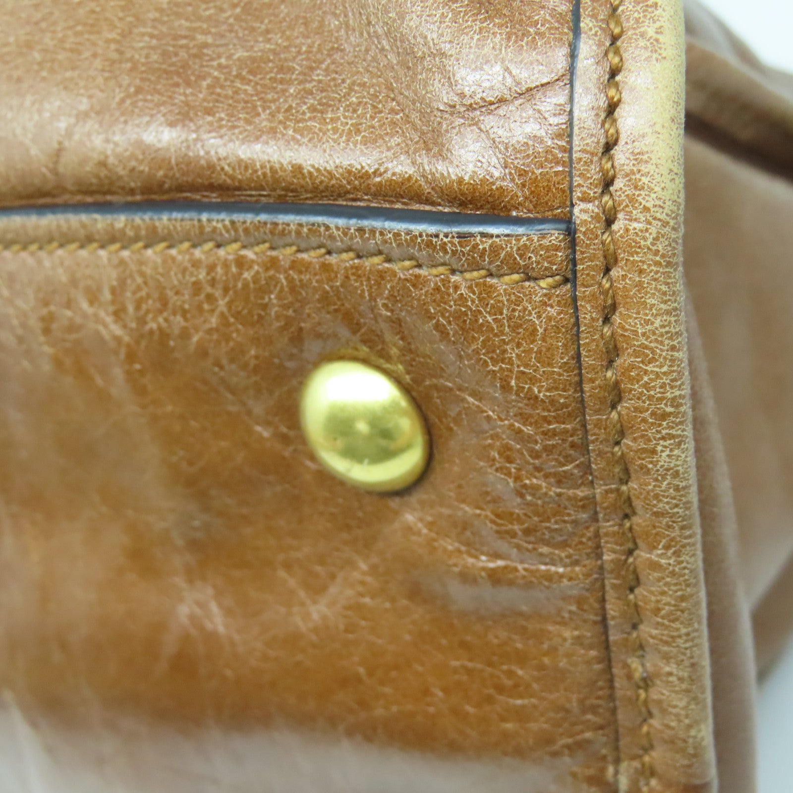 Miu Miu 牛皮皮革Shoulder Bag金扣手挽肩背兩用袋棕色