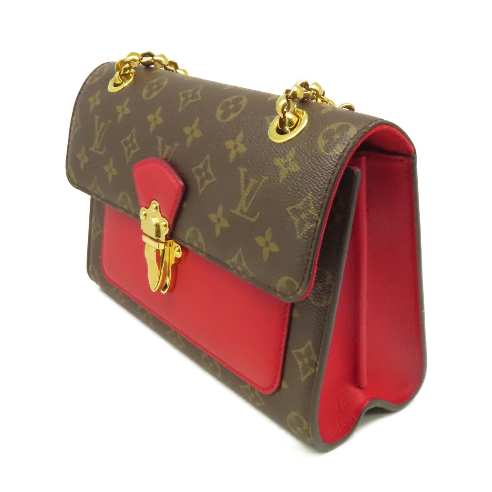 LOUIS VUITTON Monogram Victoire Chain Shoulder Bag金扣連帶肩背袋啡色/紅色