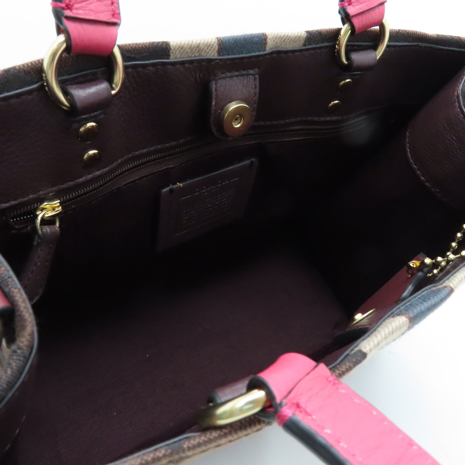 COACH Coated Canvas 2Way Bag Gold Buckle Handle Shoulder Bag Brown Red