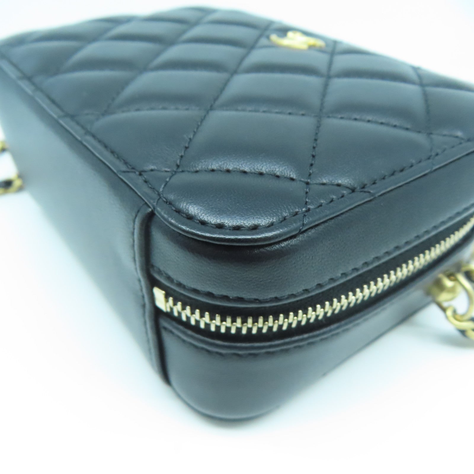 CHANEL 牛皮皮革Mini Vanity Coco Ball Chain Bag金扣鏈帶肩背袋黑色