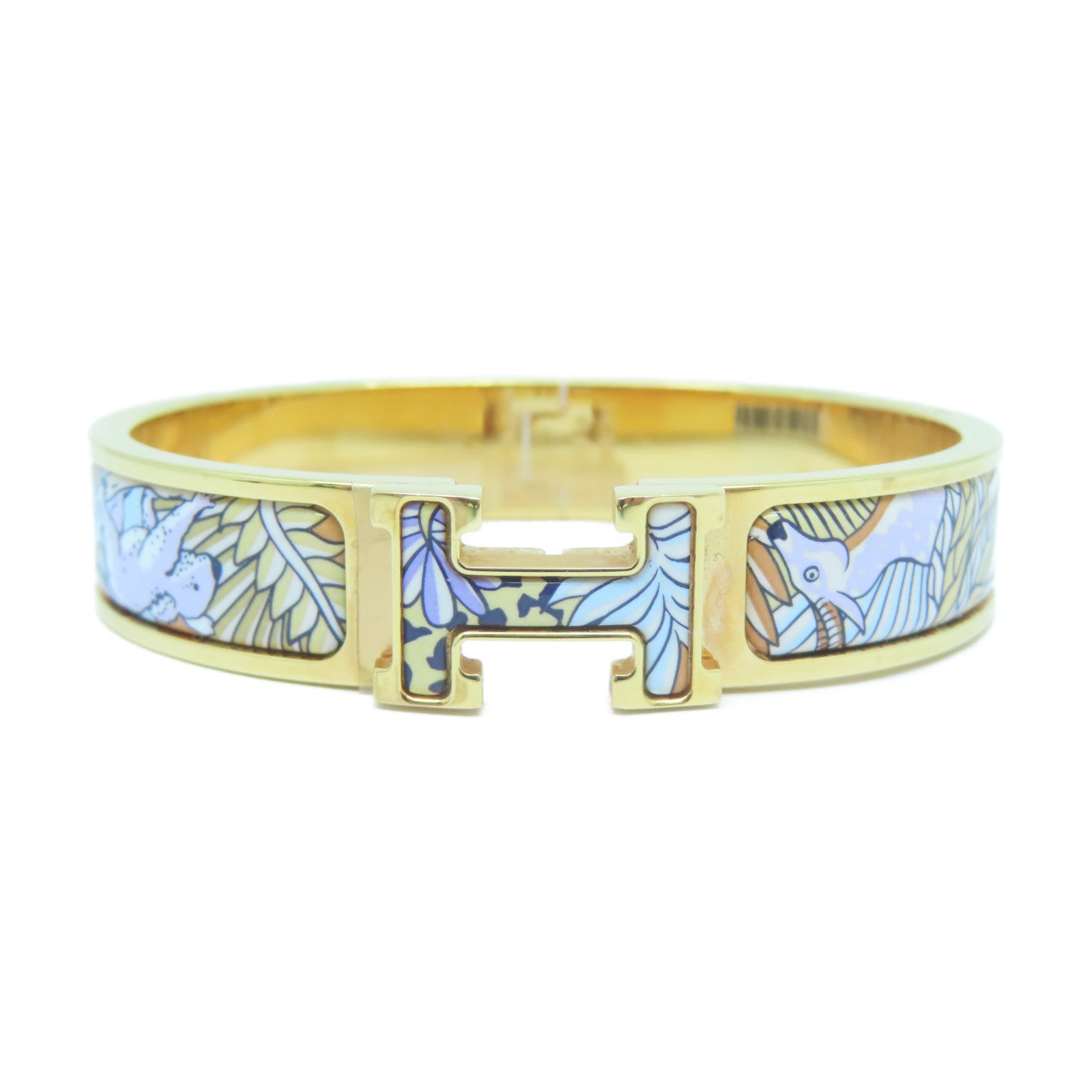 HERMES 金屬Clic H Animaux Camoufles Bracelet手鐲金色/白色/淺藍色/紫色#15.75cm
