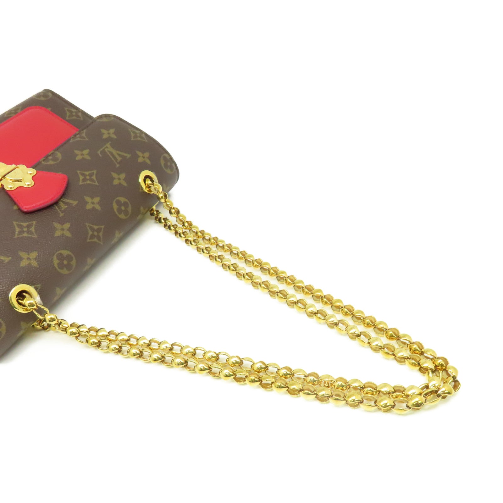 LOUIS VUITTON Monogram Victoire Chain Shoulder Bag金扣連帶肩背袋啡色/紅色