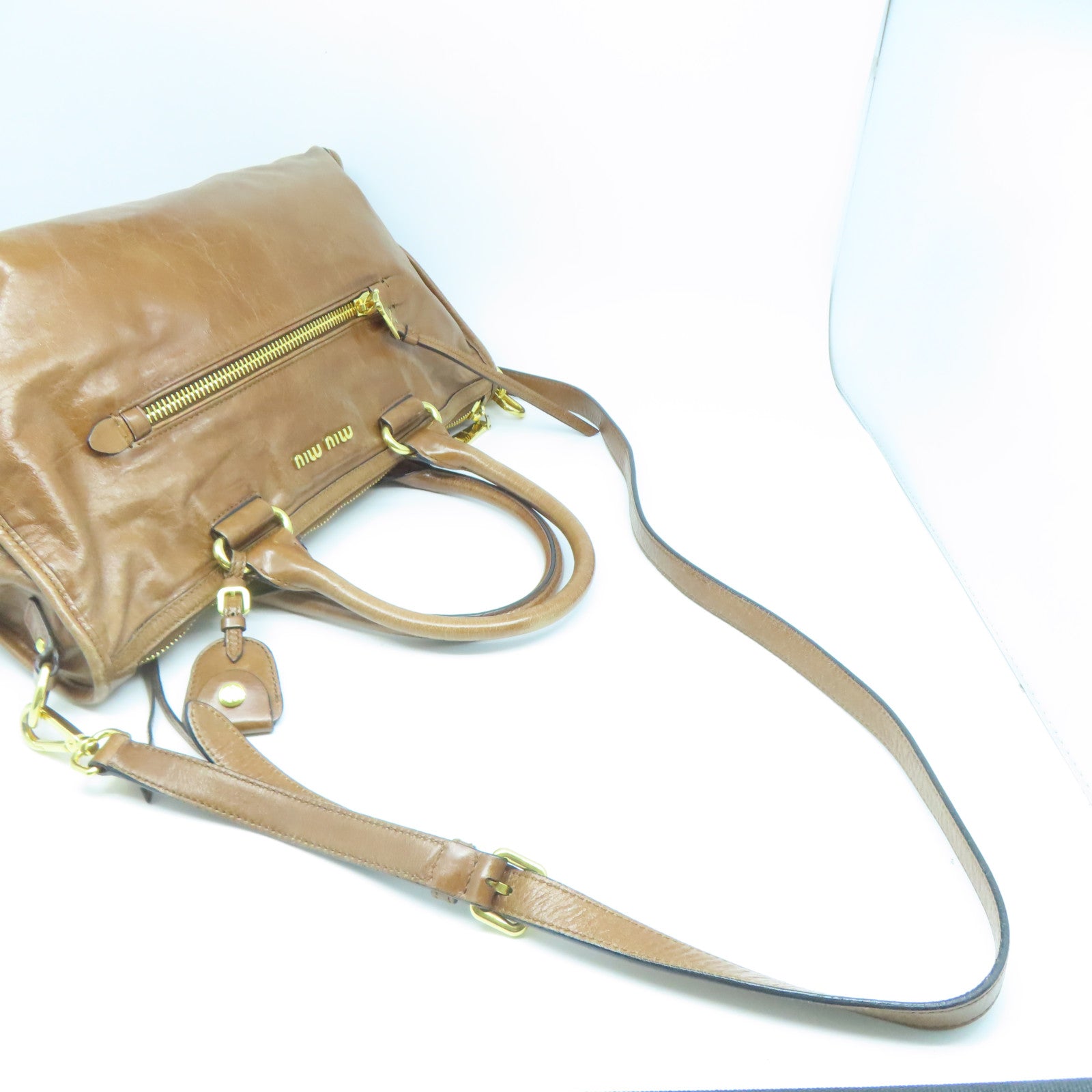 Miu Miu 牛皮皮革Shoulder Bag金扣手挽肩背兩用袋棕色
