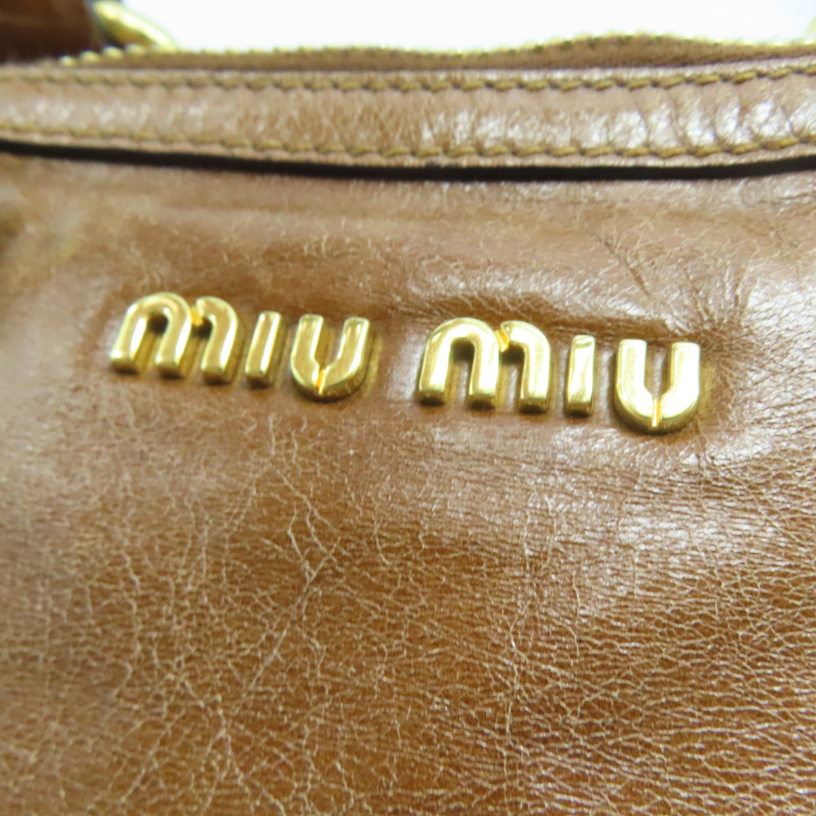 Miu Miu 牛皮皮革Shoulder Bag金扣手挽肩背兩用袋棕色