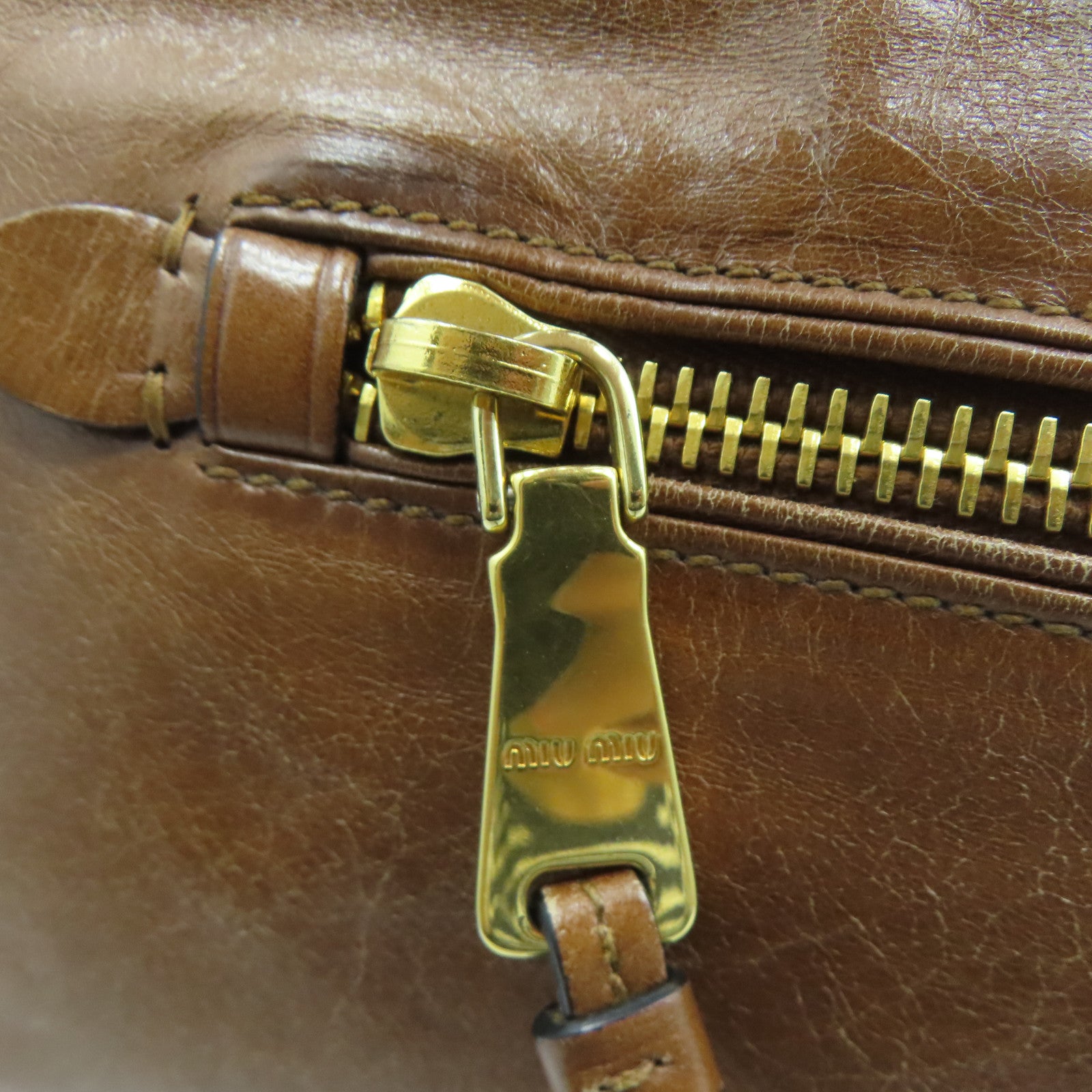 Miu Miu 牛皮皮革Shoulder Bag金扣手挽肩背兩用袋棕色