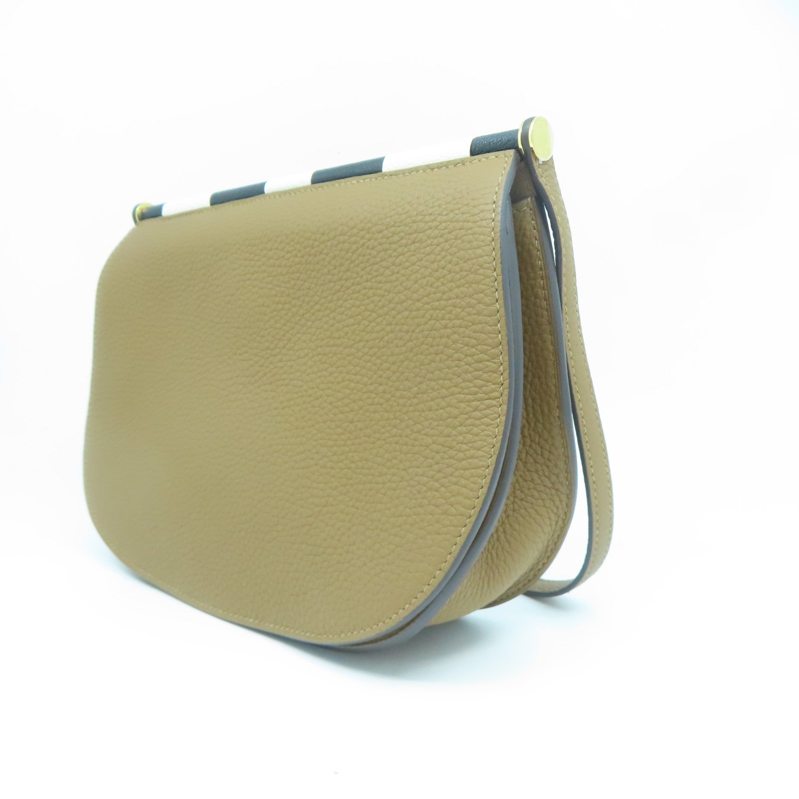 HERMES Taurillon Clemence皮革/Chevre Mysore皮革Sac Saut 25肩背袋啡色/黑色/白色
