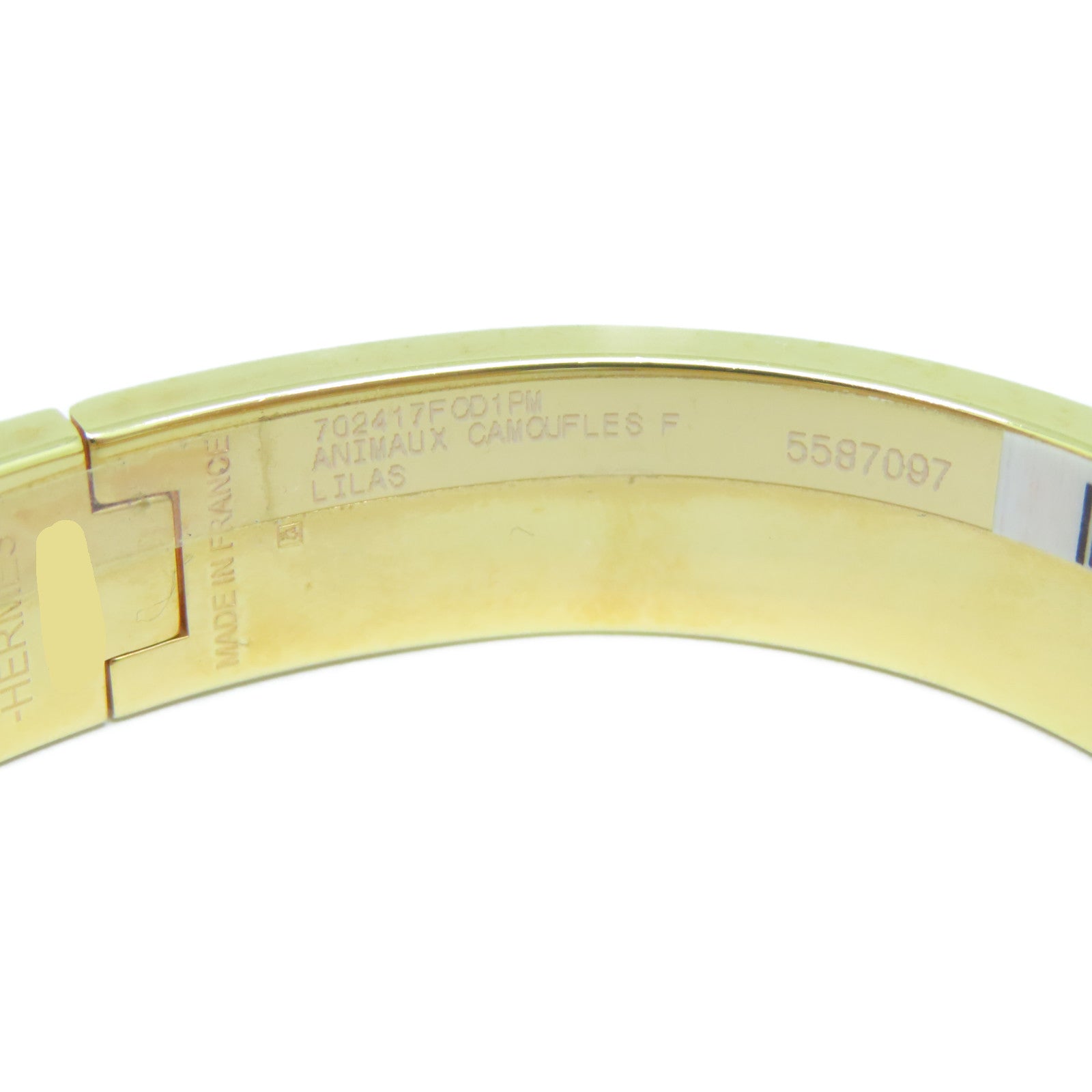HERMES 金屬Clic H Animaux Camoufles Bracelet手鐲金色/白色/淺藍色/紫色#15.75cm