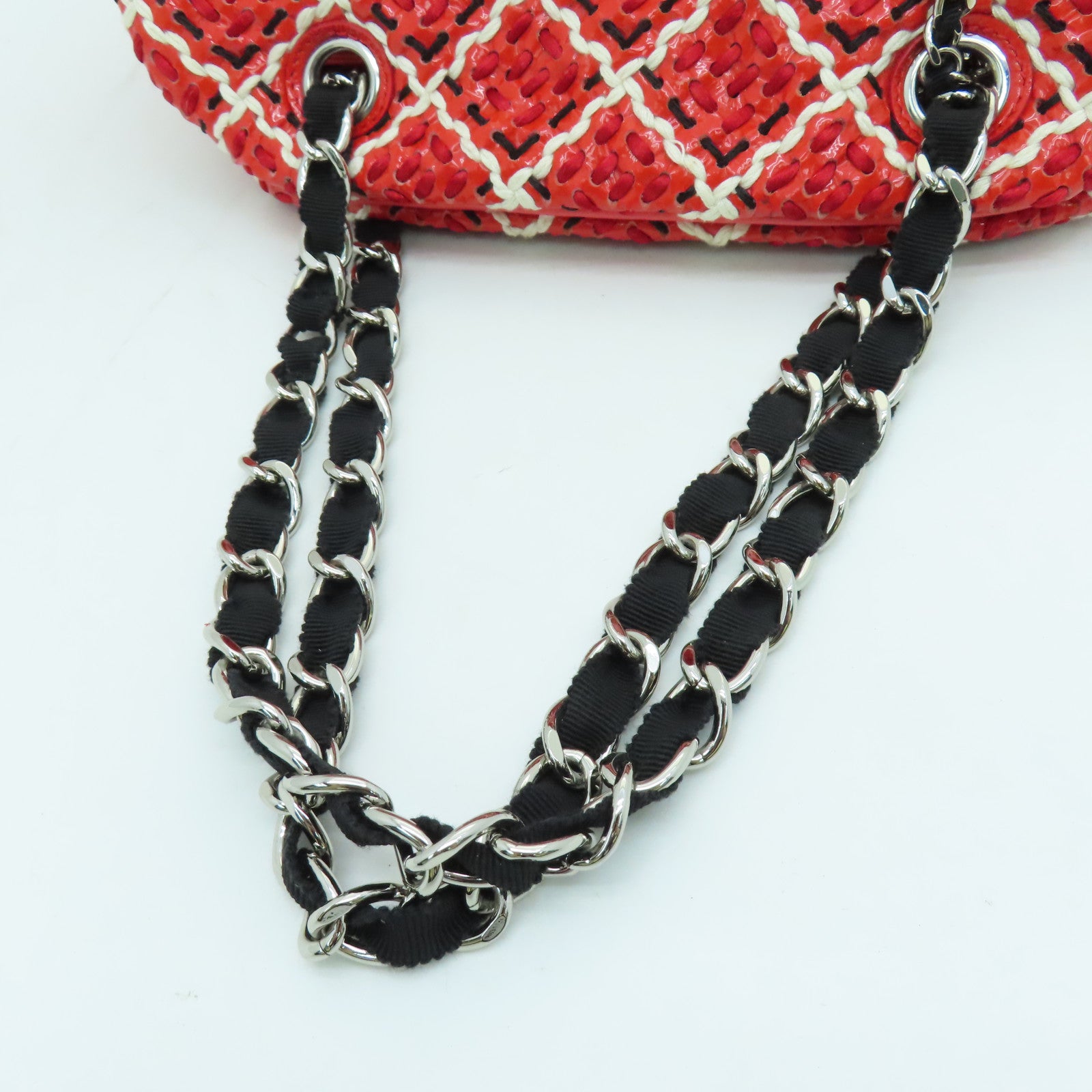 CHANEL 漆皮皮革Chain Shoulder銀扣鏈帶肩背袋紅色