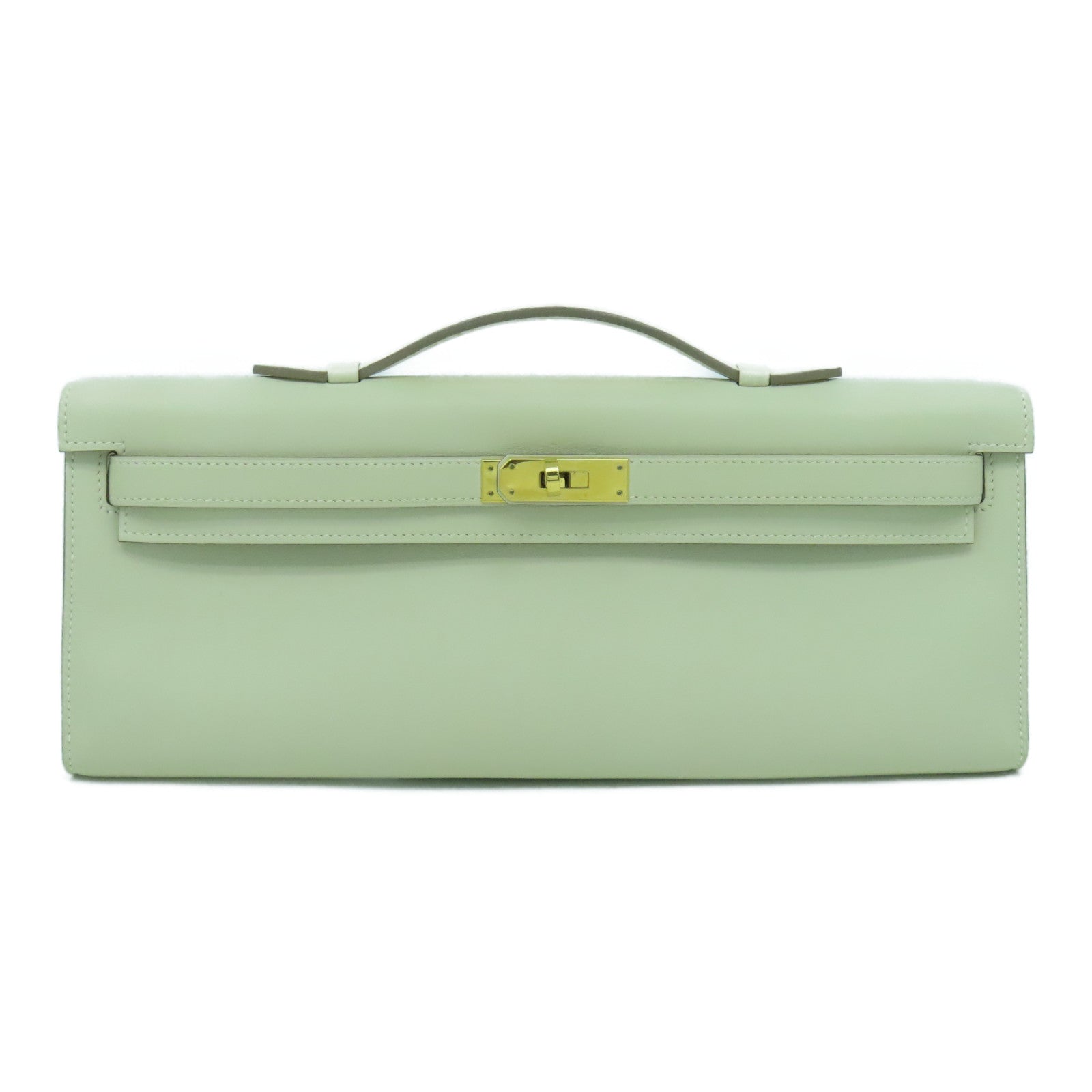 HERMES Swift皮革Kelly Cut金扣手挽袋奶昔白