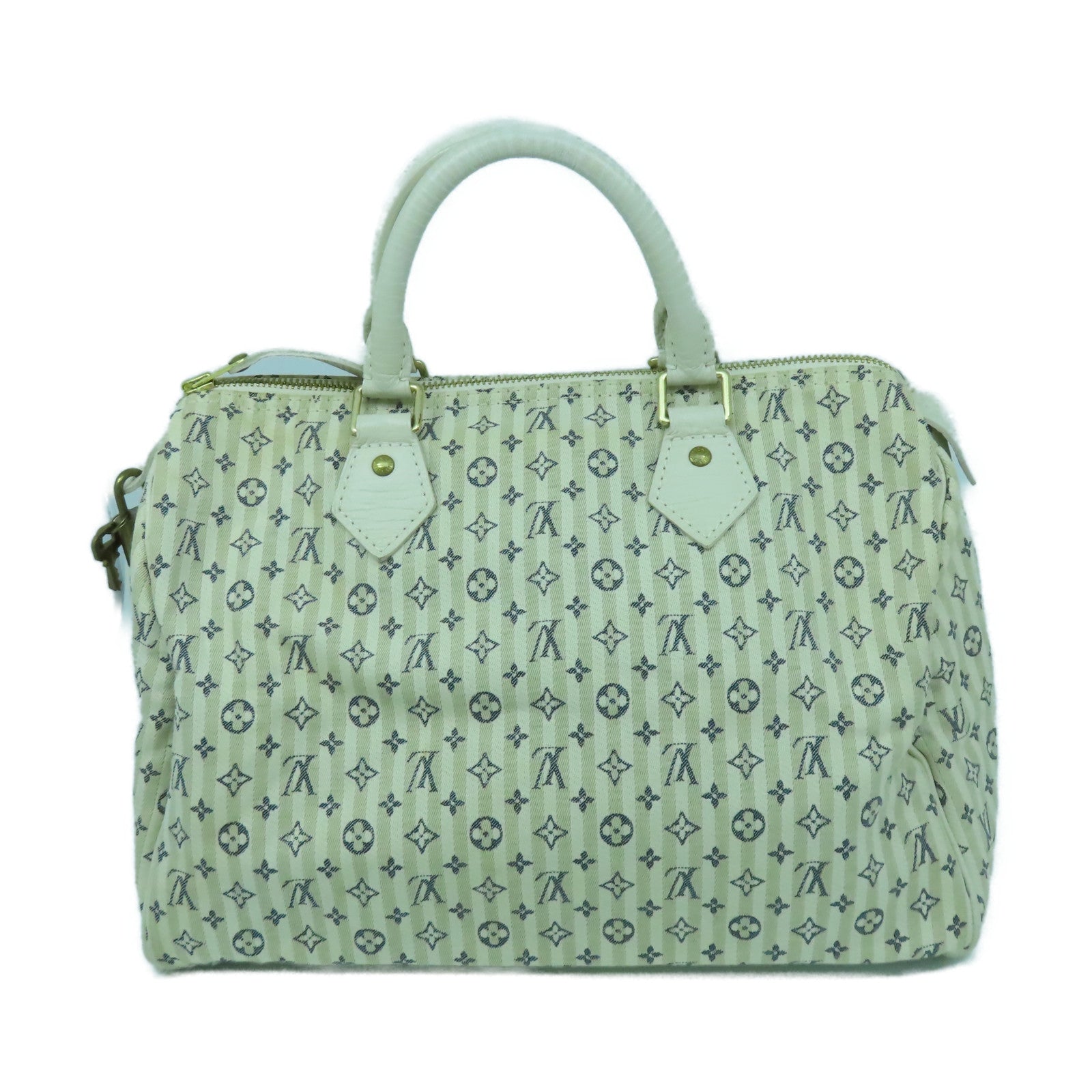 LOUIS VUITTON Monogram Mini Speedy 30金扣手挽袋白色