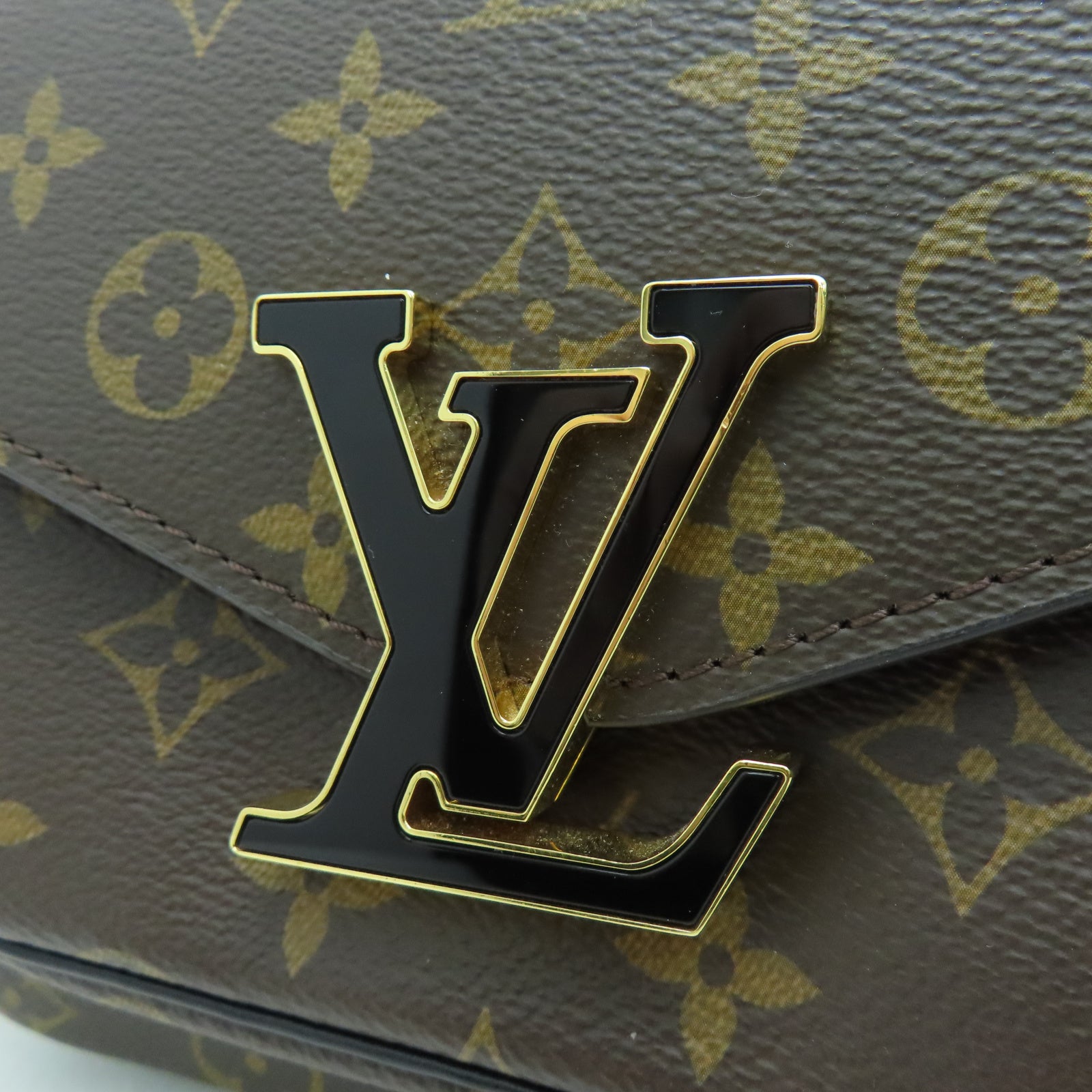 LOUIS VUITTON Monogram Passy Gold Buckle Shoulder Bag Brown