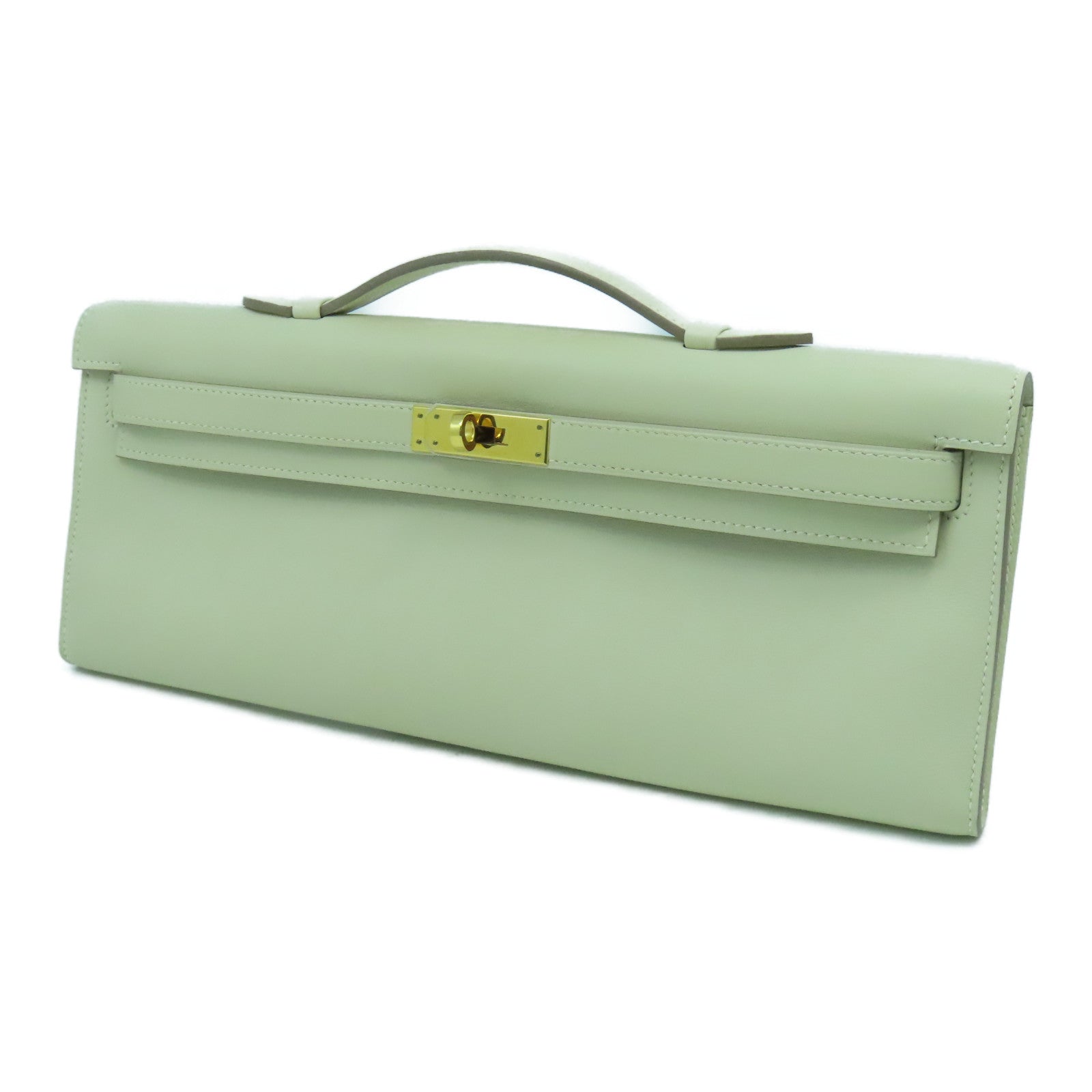 HERMES Swift皮革Kelly Cut金扣手挽袋奶昔白