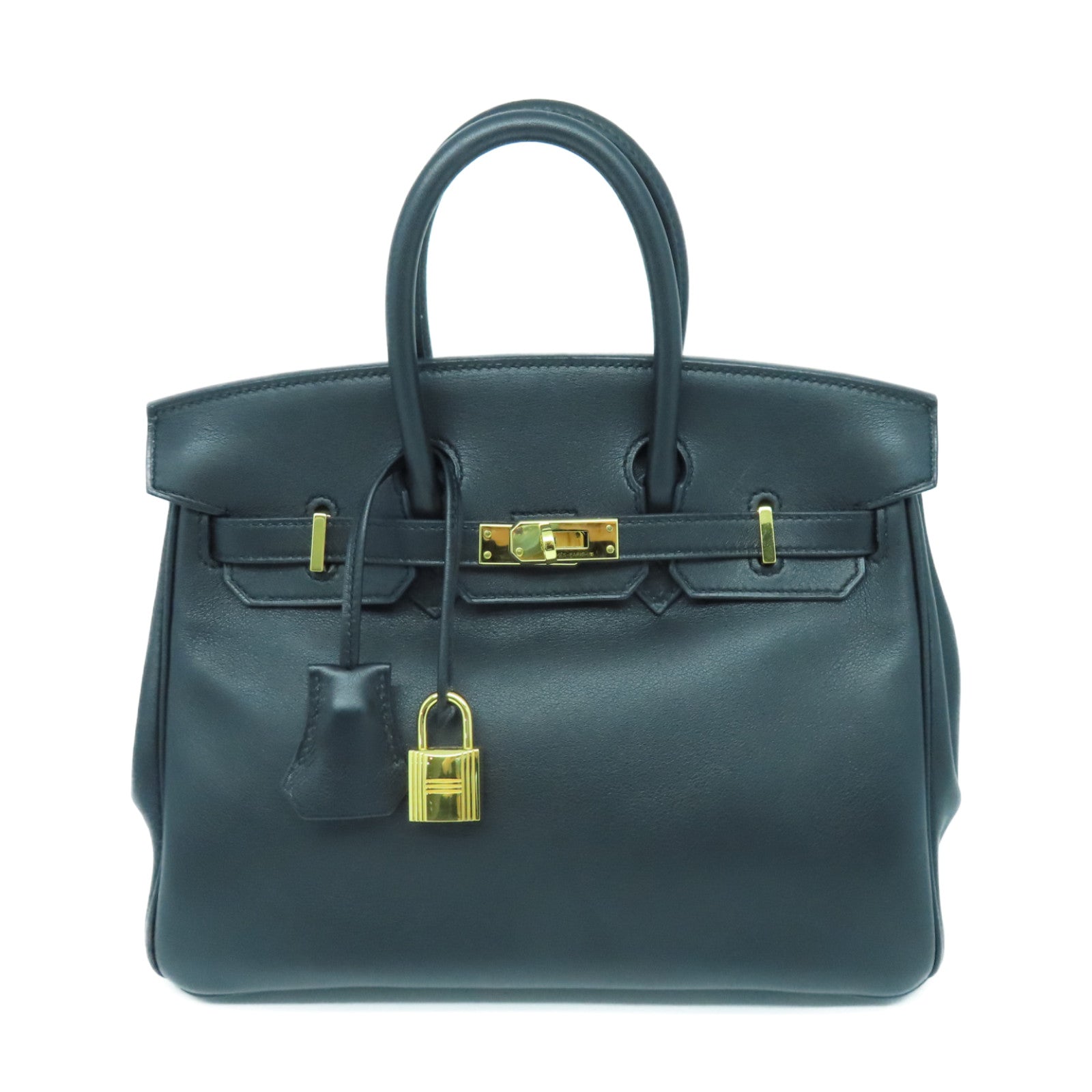 HERMES Swift Leather Birkin 25 Gold Buckle Hand Bag Noir/Black