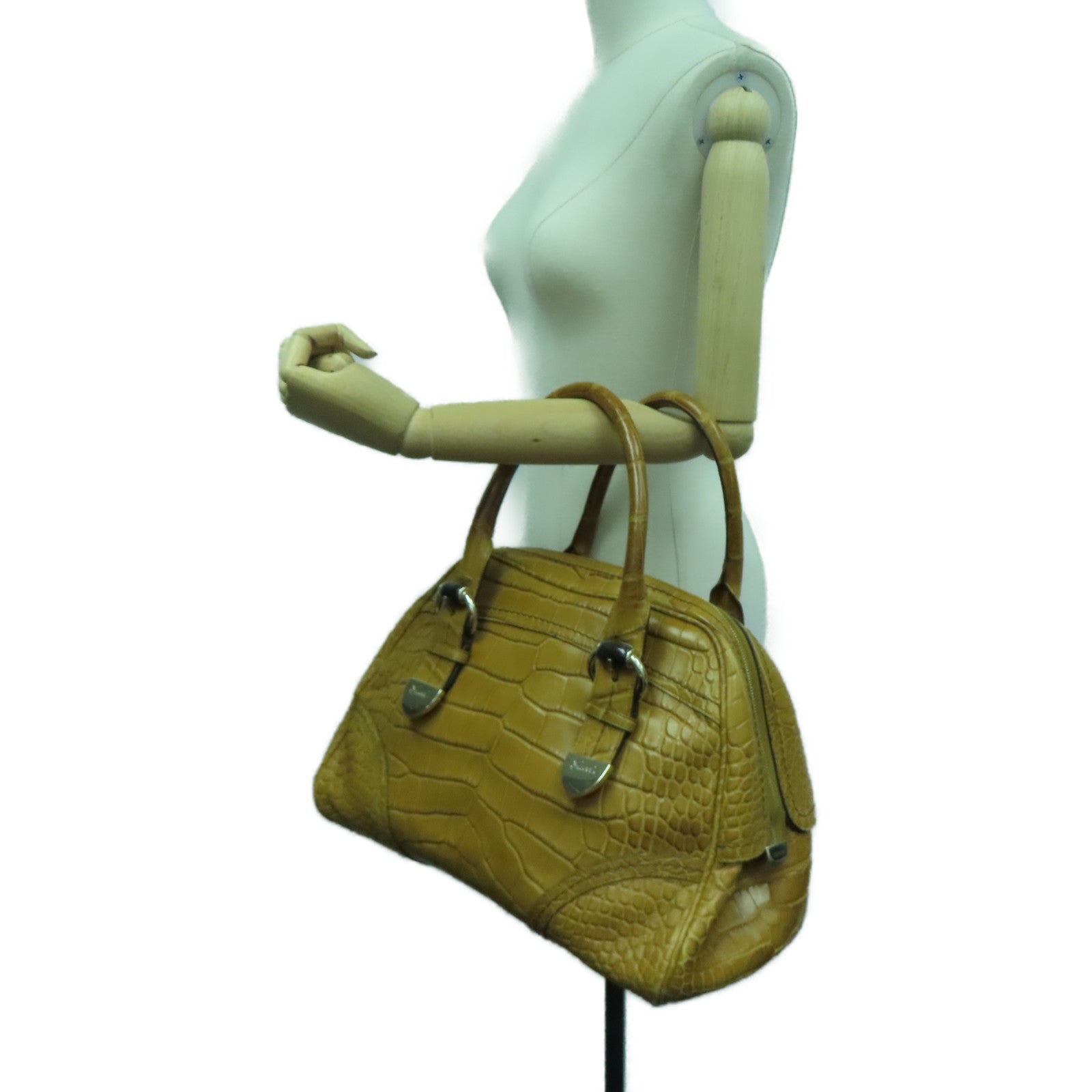 GUCCI [Sharp Discount] Crocodile Leather Handbag Brown Brown