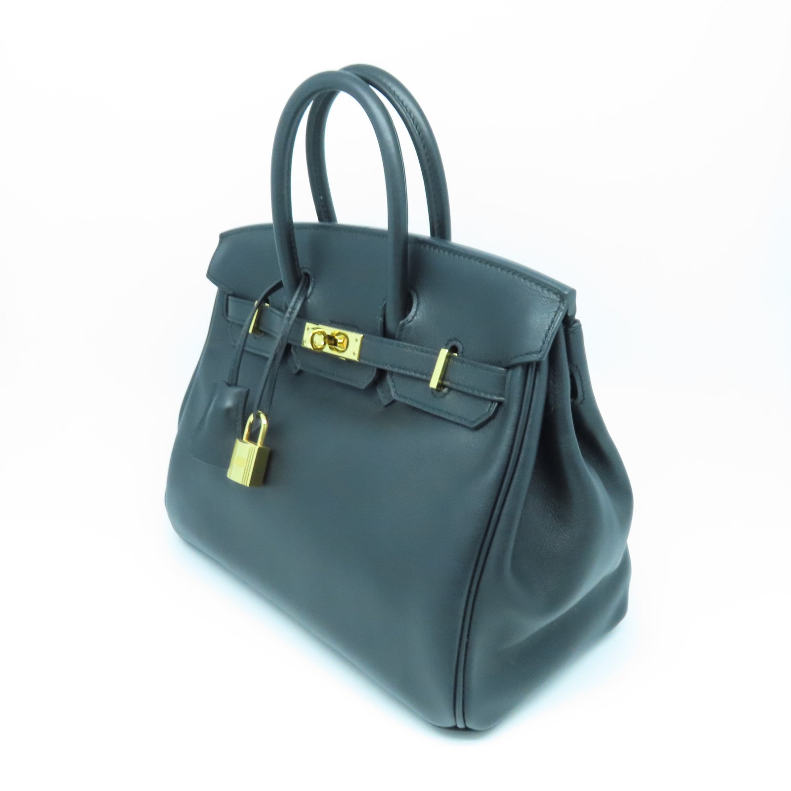HERMES Swift Leather Birkin 25 Gold Buckle Hand Bag Noir/Black