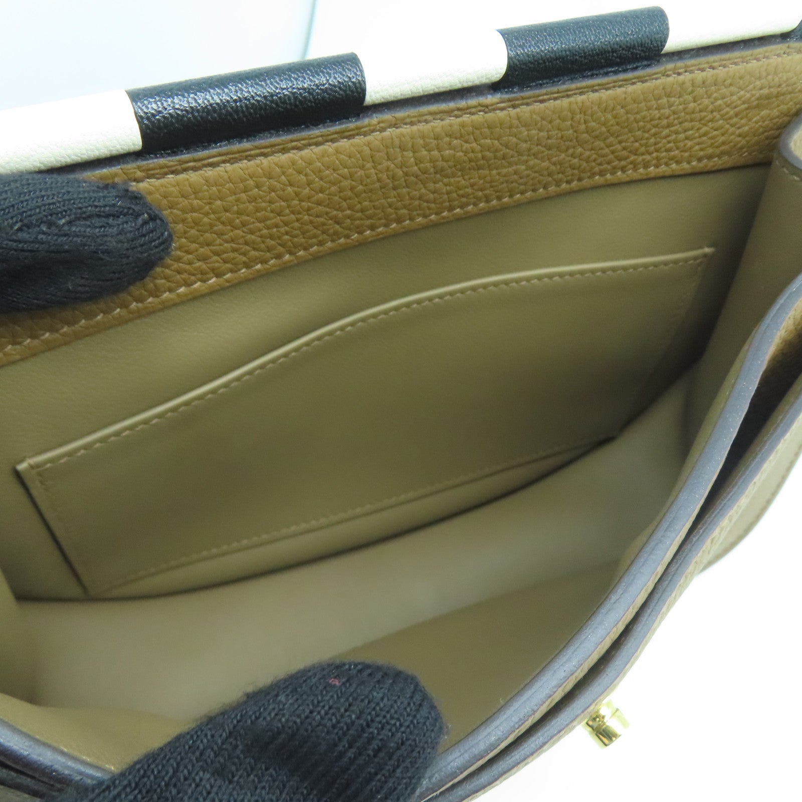 HERMES Taurillon Clemence皮革/Chevre Mysore皮革Sac Saut 25肩背袋啡色/黑色/白色