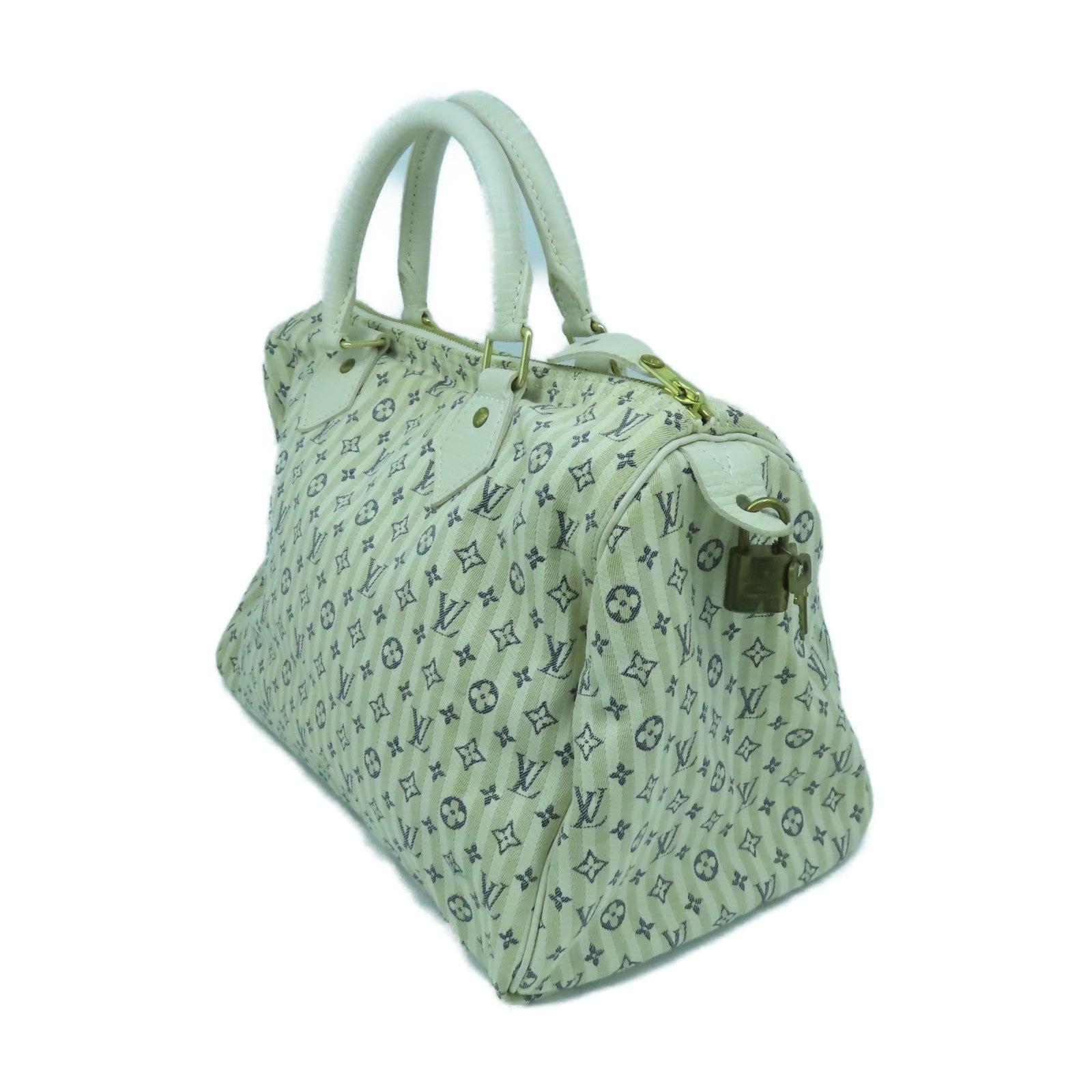 LOUIS VUITTON Monogram Mini Speedy 30金扣手挽袋白色