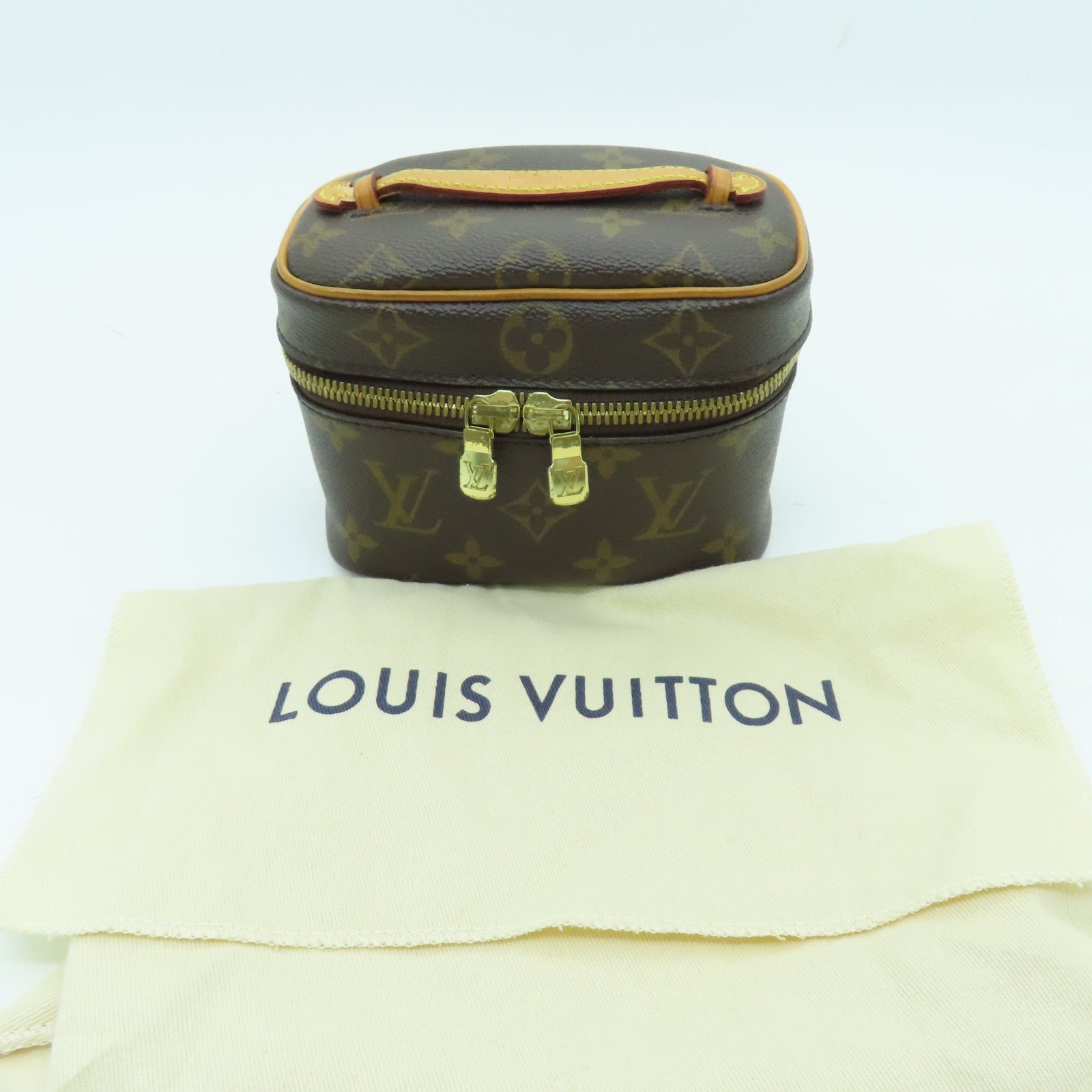 LOUIS VUITTON Monogram Nice Nano金扣化妝袋啡色