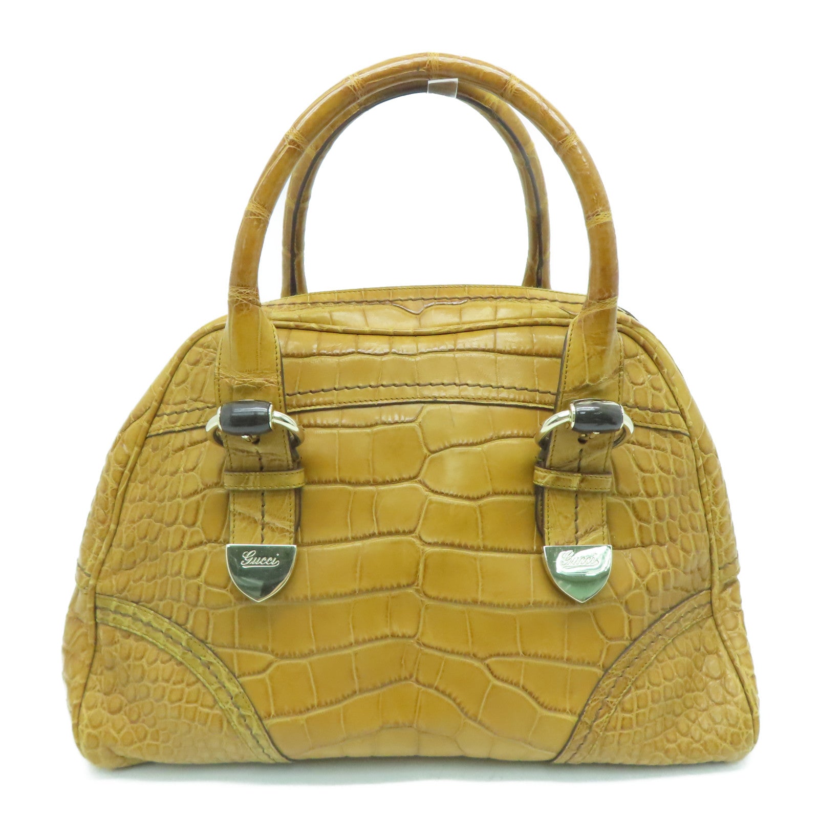 GUCCI [Sharp Discount] Crocodile Leather Handbag Brown Brown