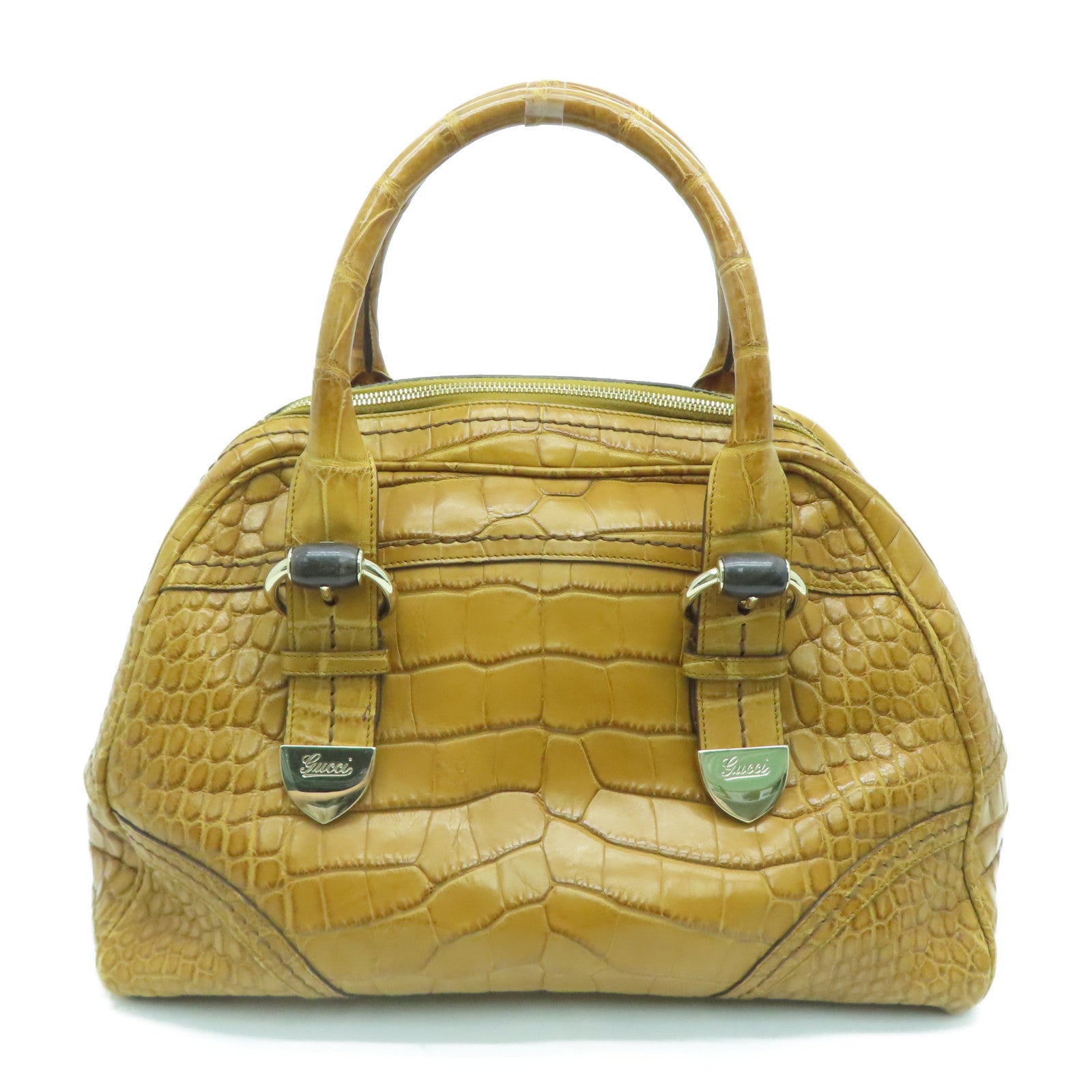GUCCI [Sharp Discount] Crocodile Leather Handbag Brown Brown