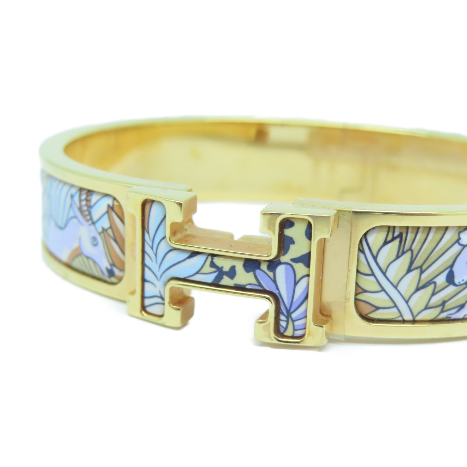 HERMES 金屬Clic H Animaux Camoufles Bracelet手鐲金色/白色/淺藍色/紫色#15.75cm