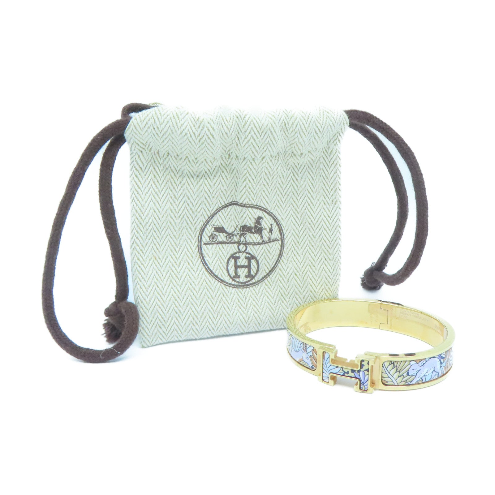 HERMES 金屬Clic H Animaux Camoufles Bracelet手鐲金色/白色/淺藍色/紫色#15.75cm