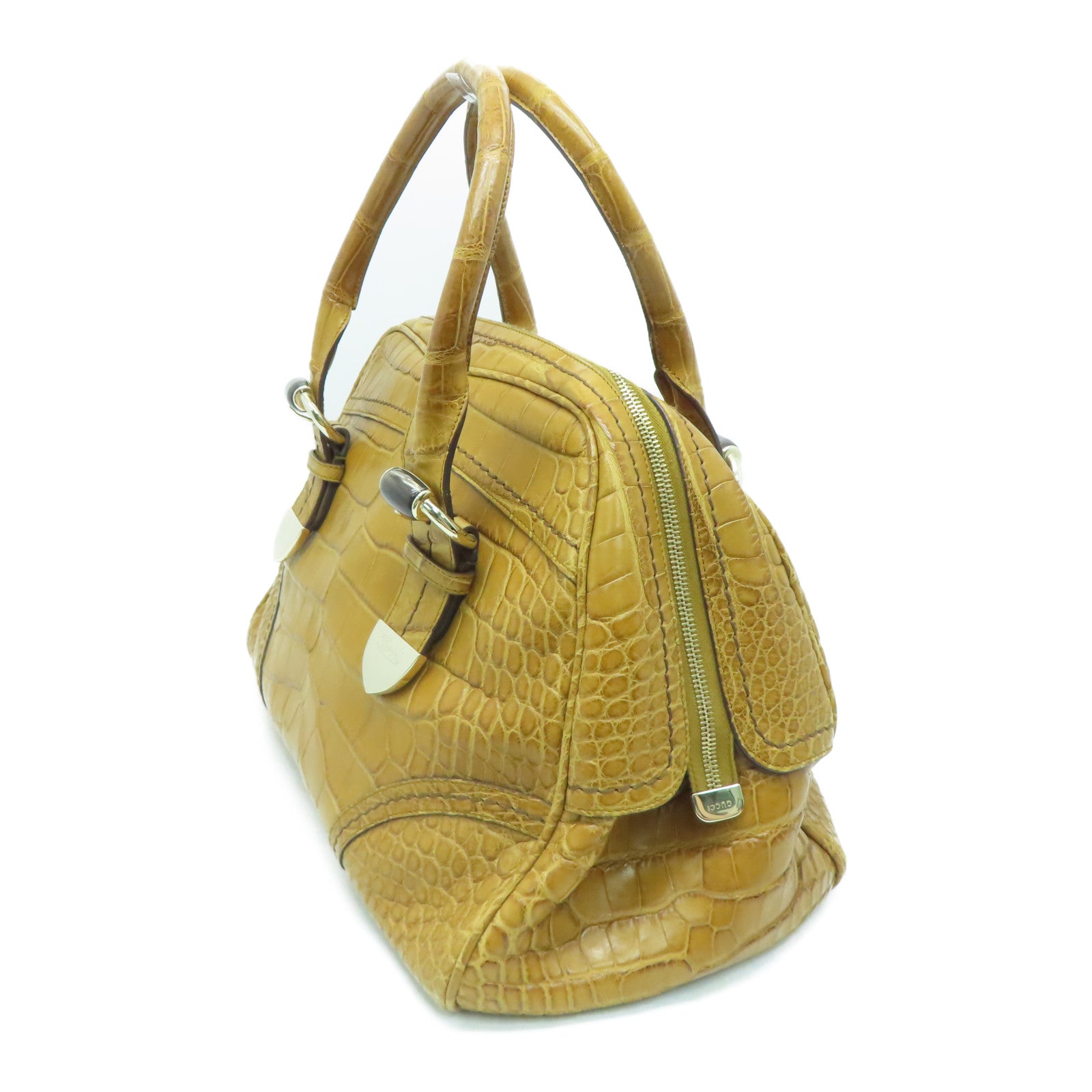 GUCCI [Sharp Discount] Crocodile Leather Handbag Brown Brown