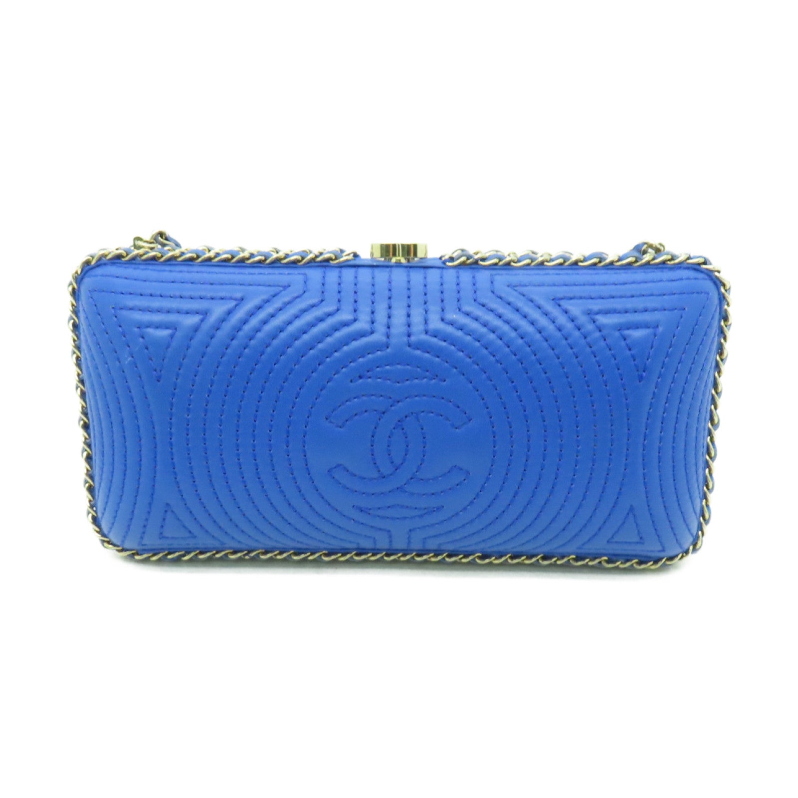 CHANEL 羊皮皮革Chain Shoulder Bag金扣鏈帶肩背袋藍色