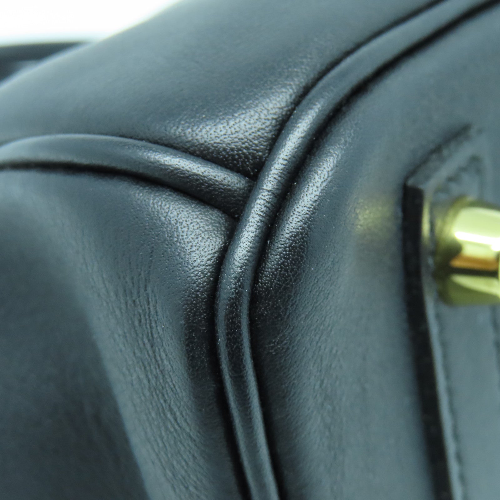 HERMES Swift Leather Birkin 25 Gold Buckle Hand Bag Noir/Black