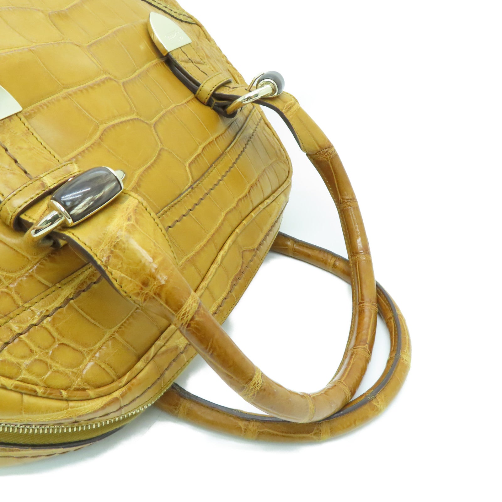 GUCCI [Sharp Discount] Crocodile Leather Handbag Brown Brown