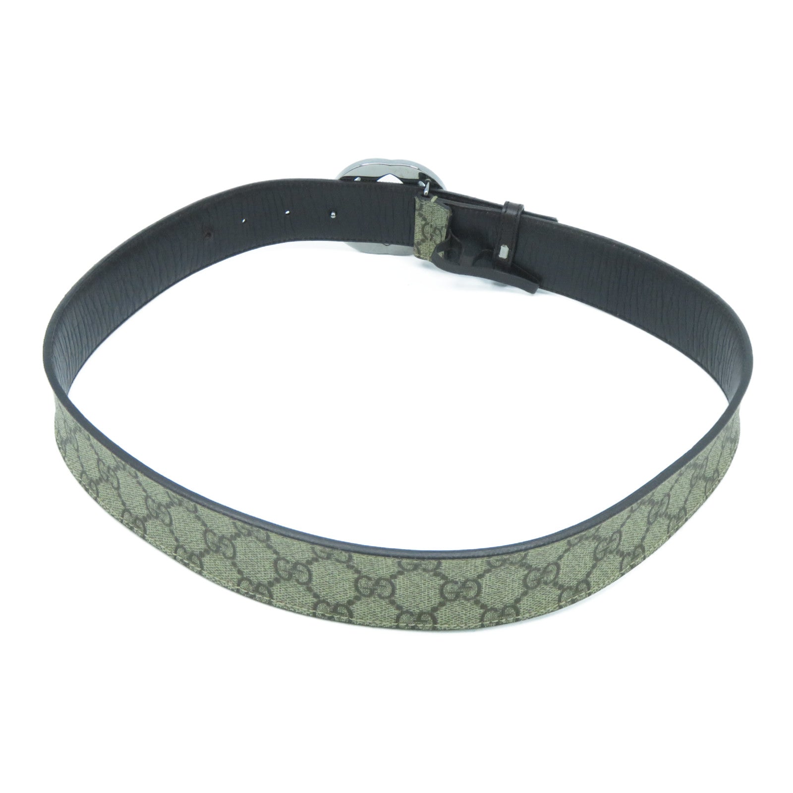 GUCCI 皮革Belt銀扣皮帶米色/啡色