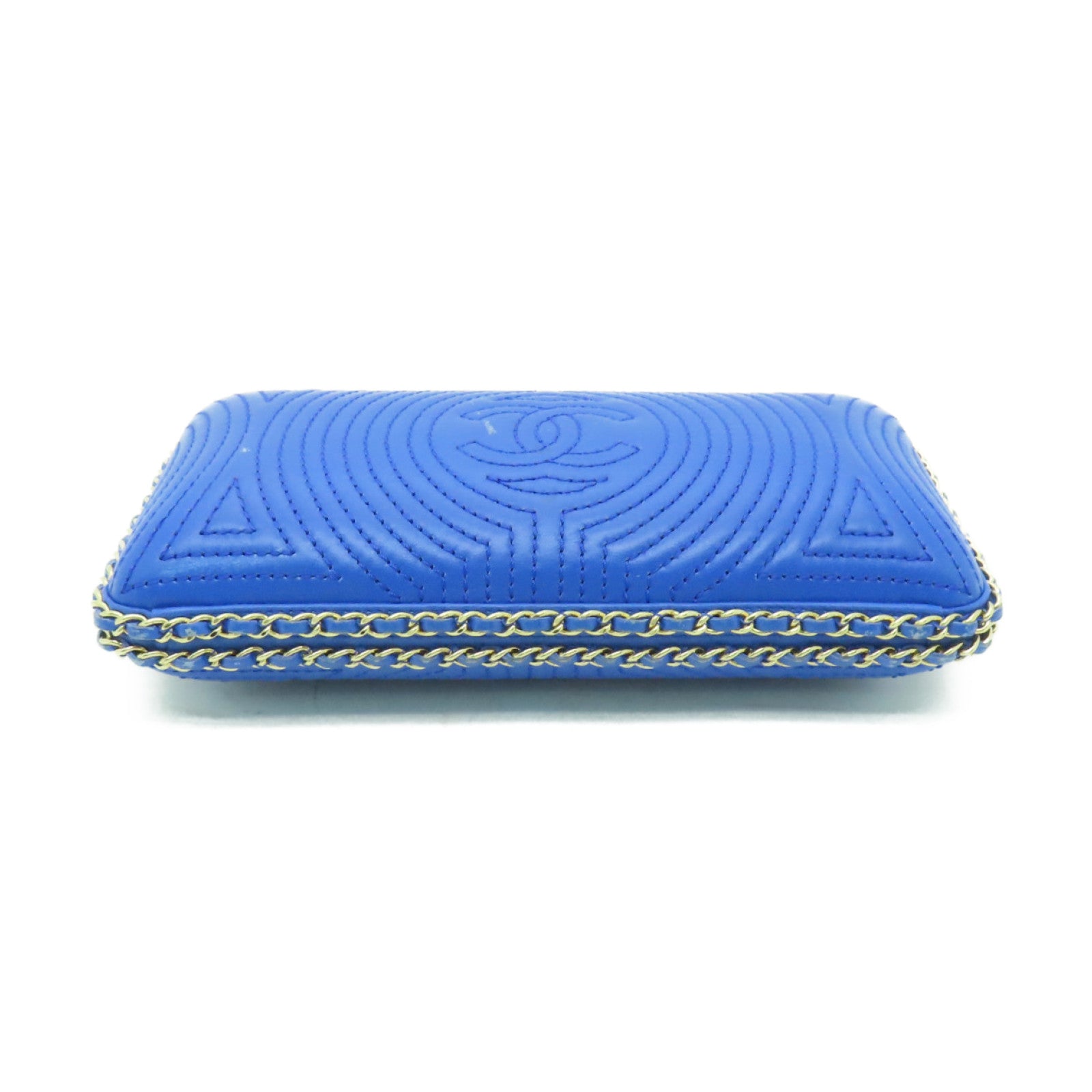 CHANEL 羊皮皮革Chain Shoulder Bag金扣鏈帶肩背袋藍色