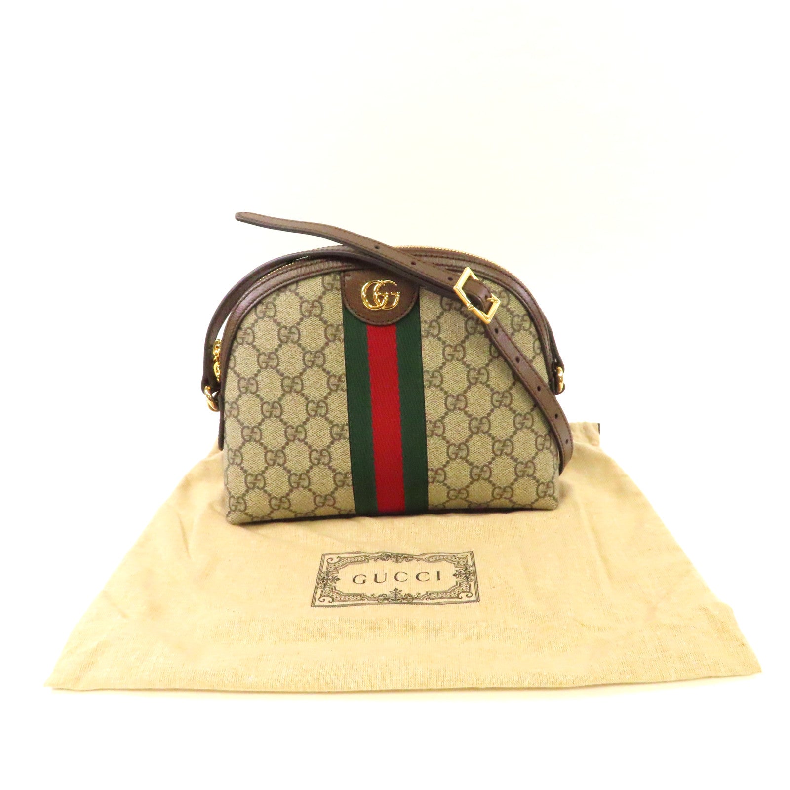 GUCCI 塗層帆布Ophidia GG金扣肩背袋啡色