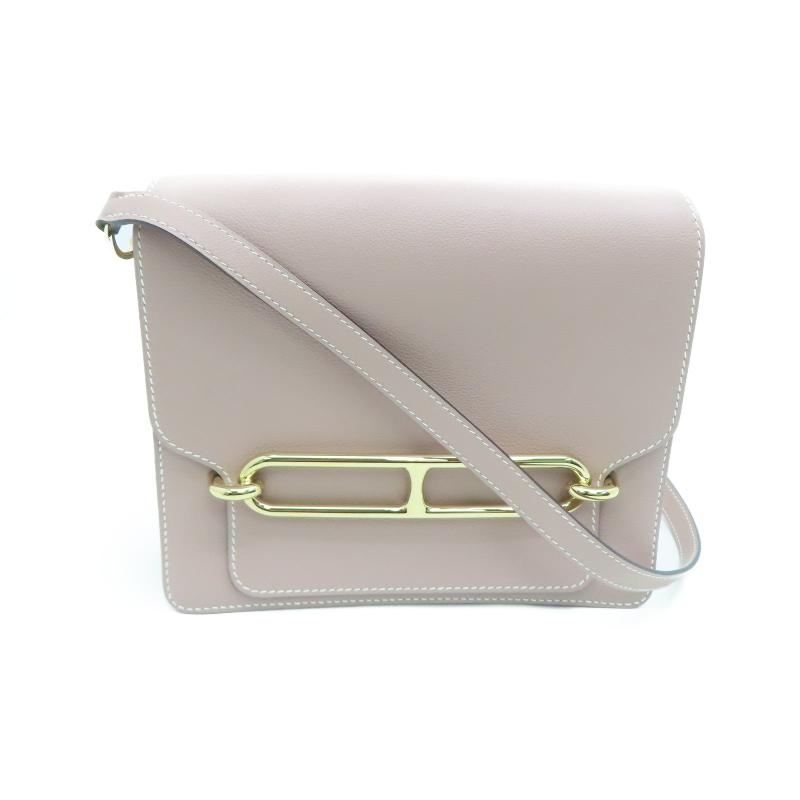 HERMES Evercolor皮革Roulis 23金扣肩背袋Glycine褐色