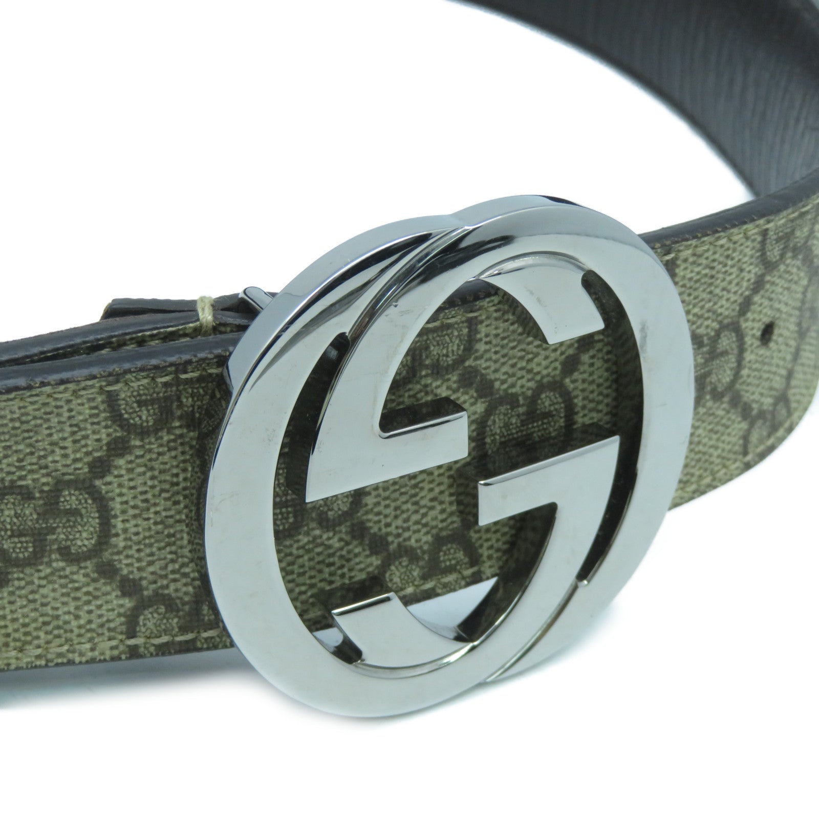 GUCCI 皮革Belt銀扣皮帶米色/啡色