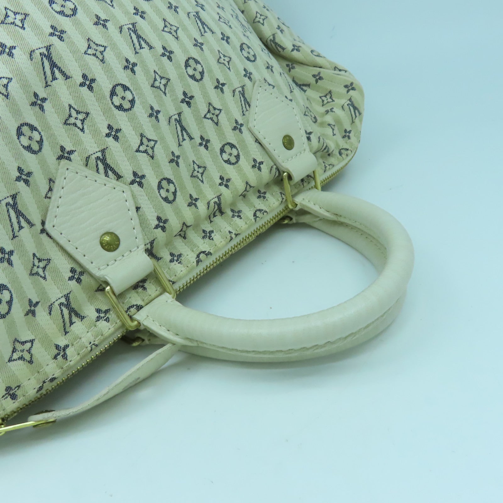 LOUIS VUITTON Monogram Mini Speedy 30金扣手挽袋白色