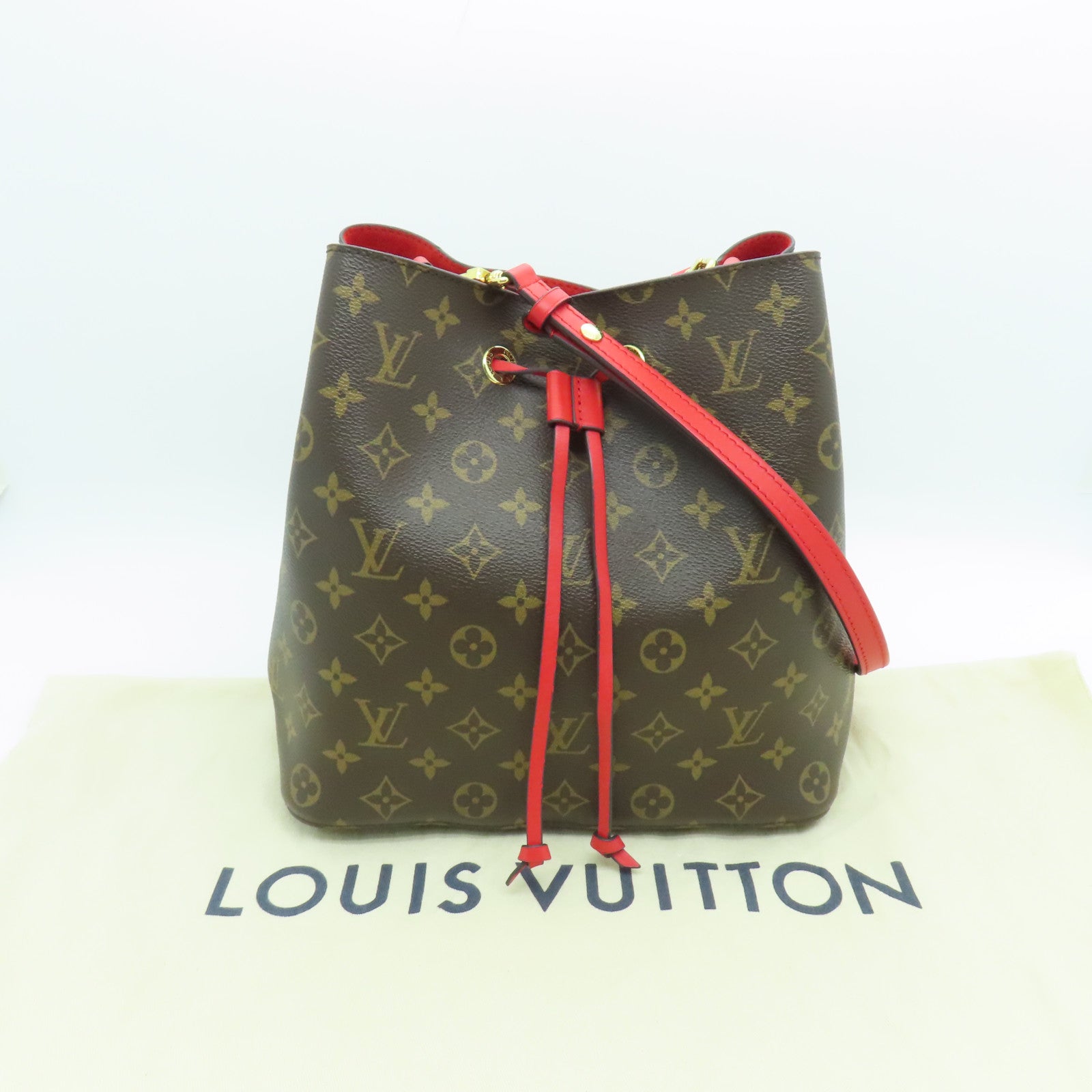 LOUIS VUITTON Monogram Neo Noe MM金扣肩背袋啡色/紅色