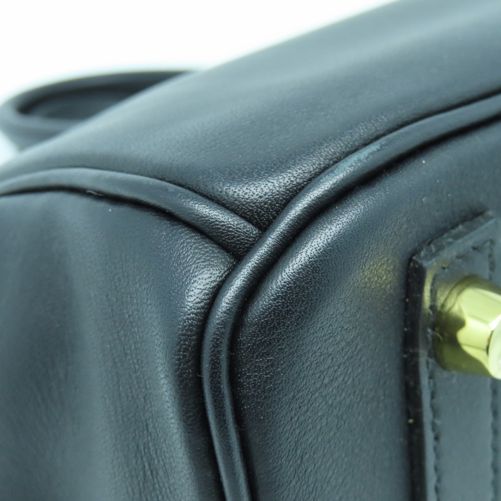HERMES Swift Leather Birkin 25 Gold Buckle Hand Bag Noir/Black