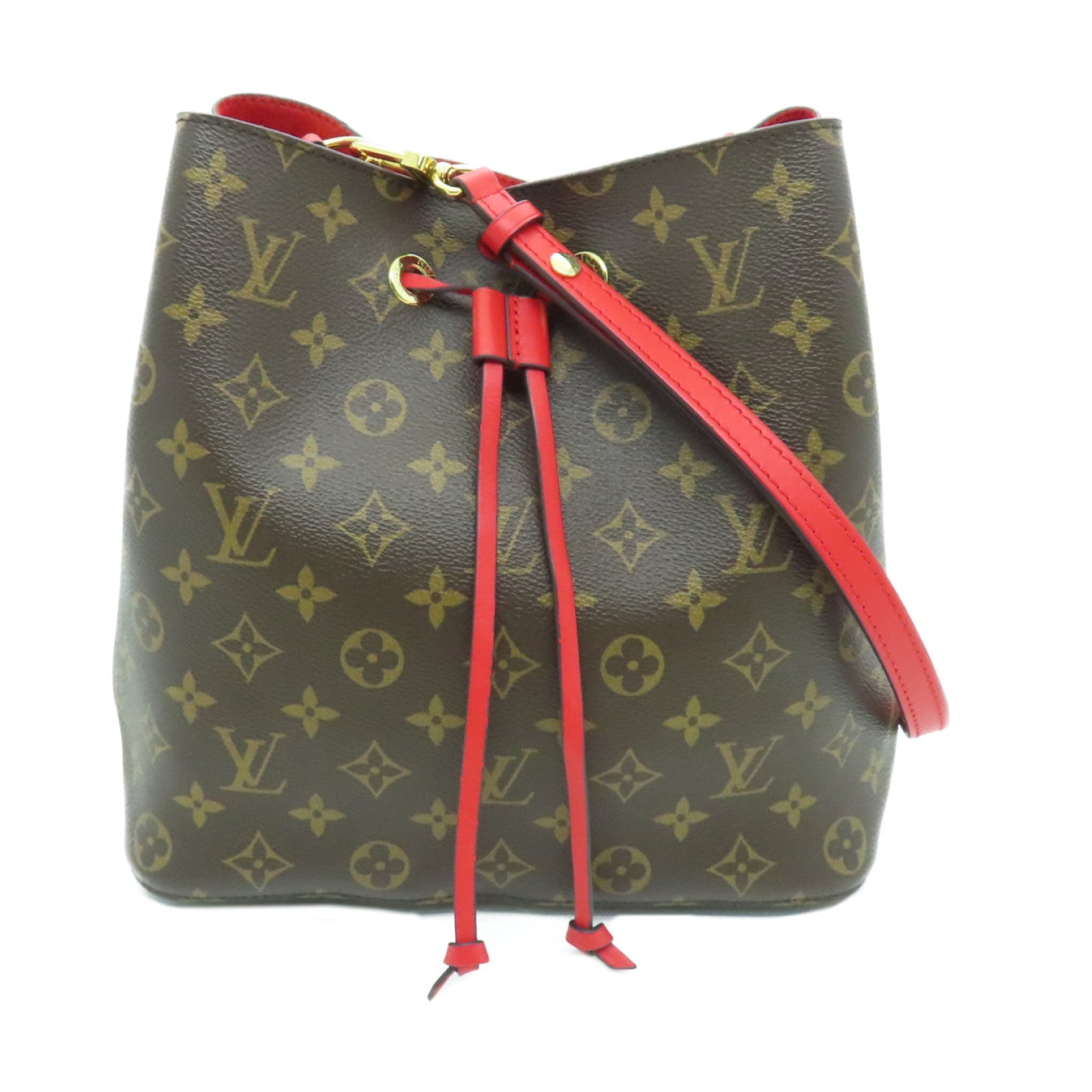 LOUIS VUITTON Monogram Neo Noe MM金扣肩背袋啡色/紅色