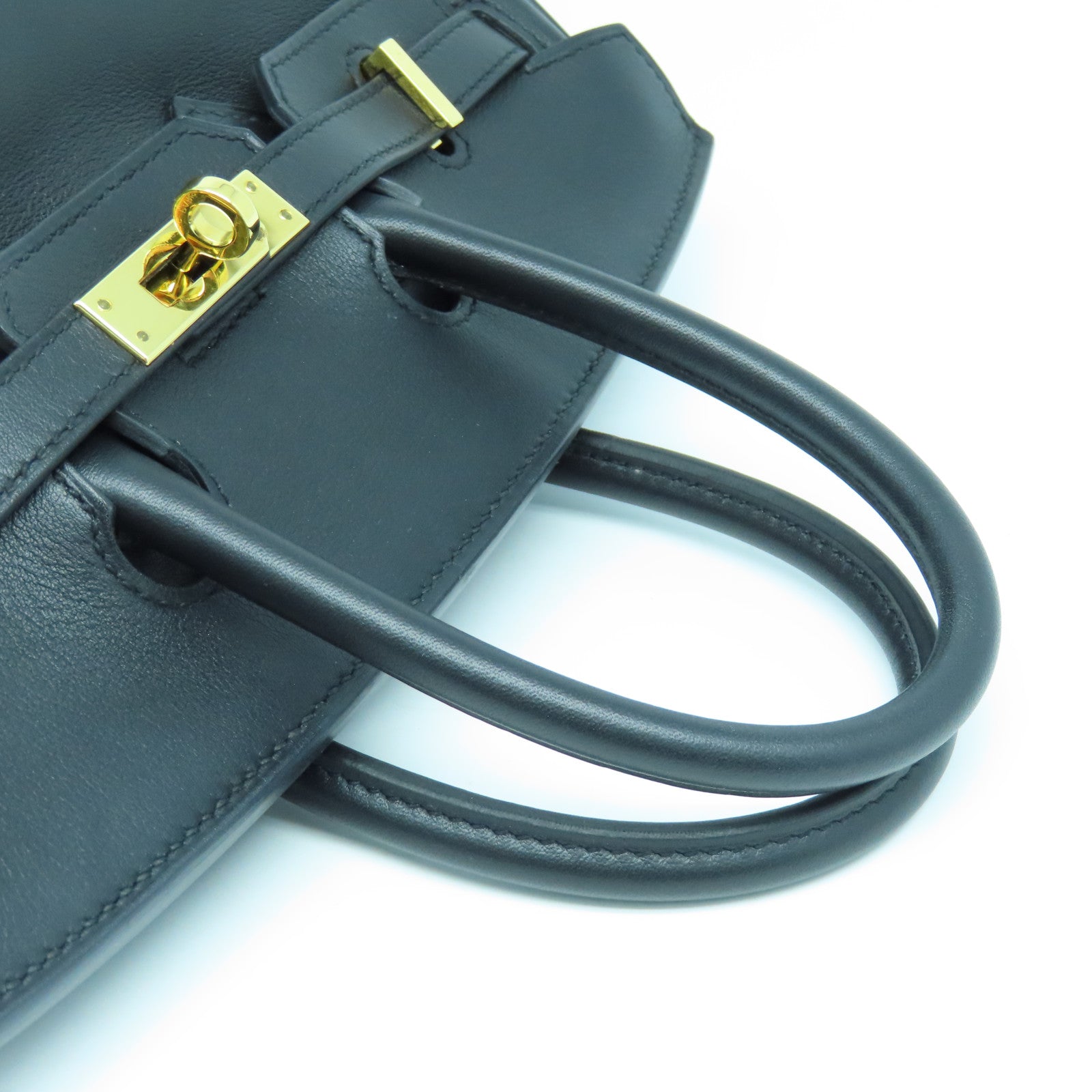 HERMES Swift Leather Birkin 25 Gold Buckle Hand Bag Noir/Black
