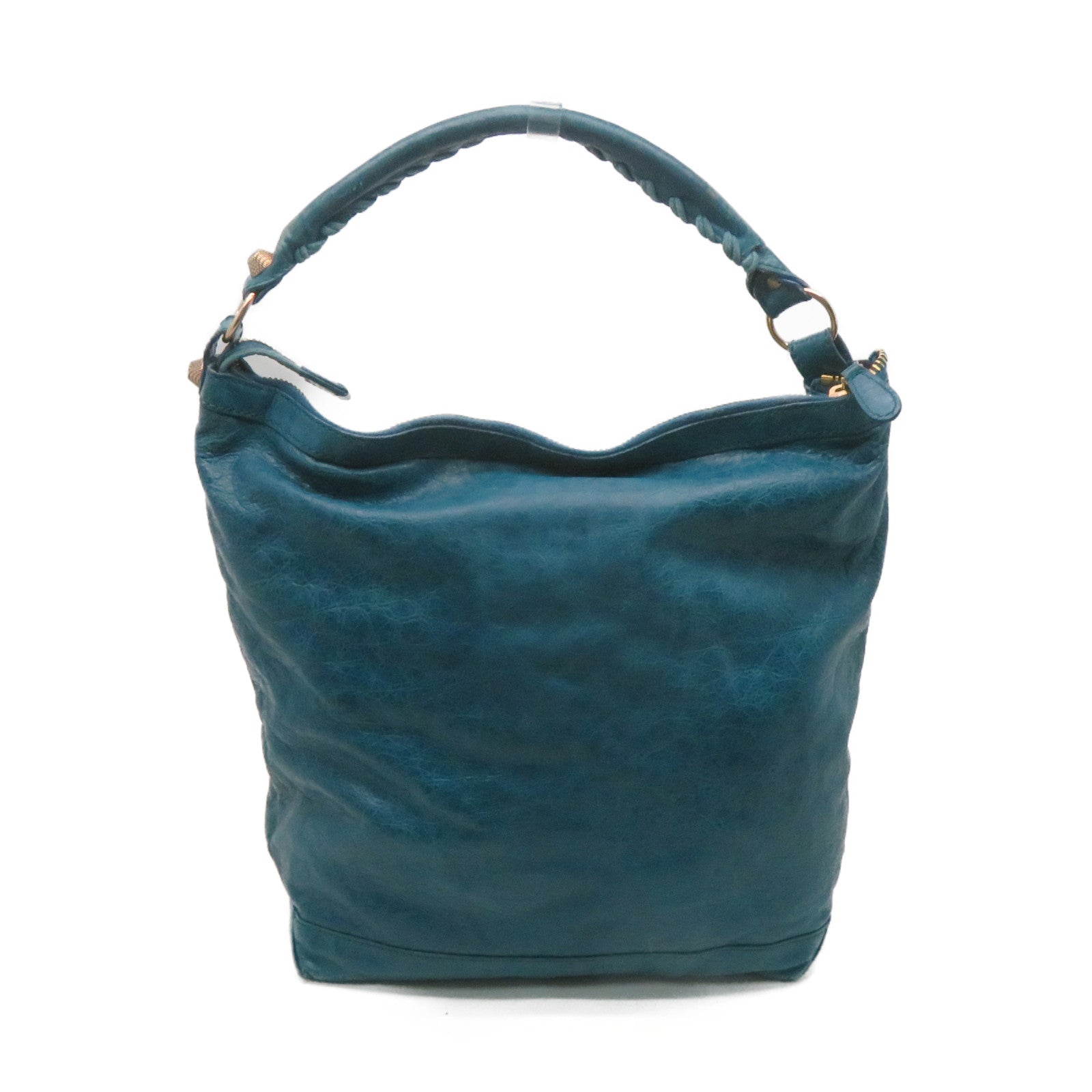 BALENCIAGA Leather Shoulder Bag Green Blue