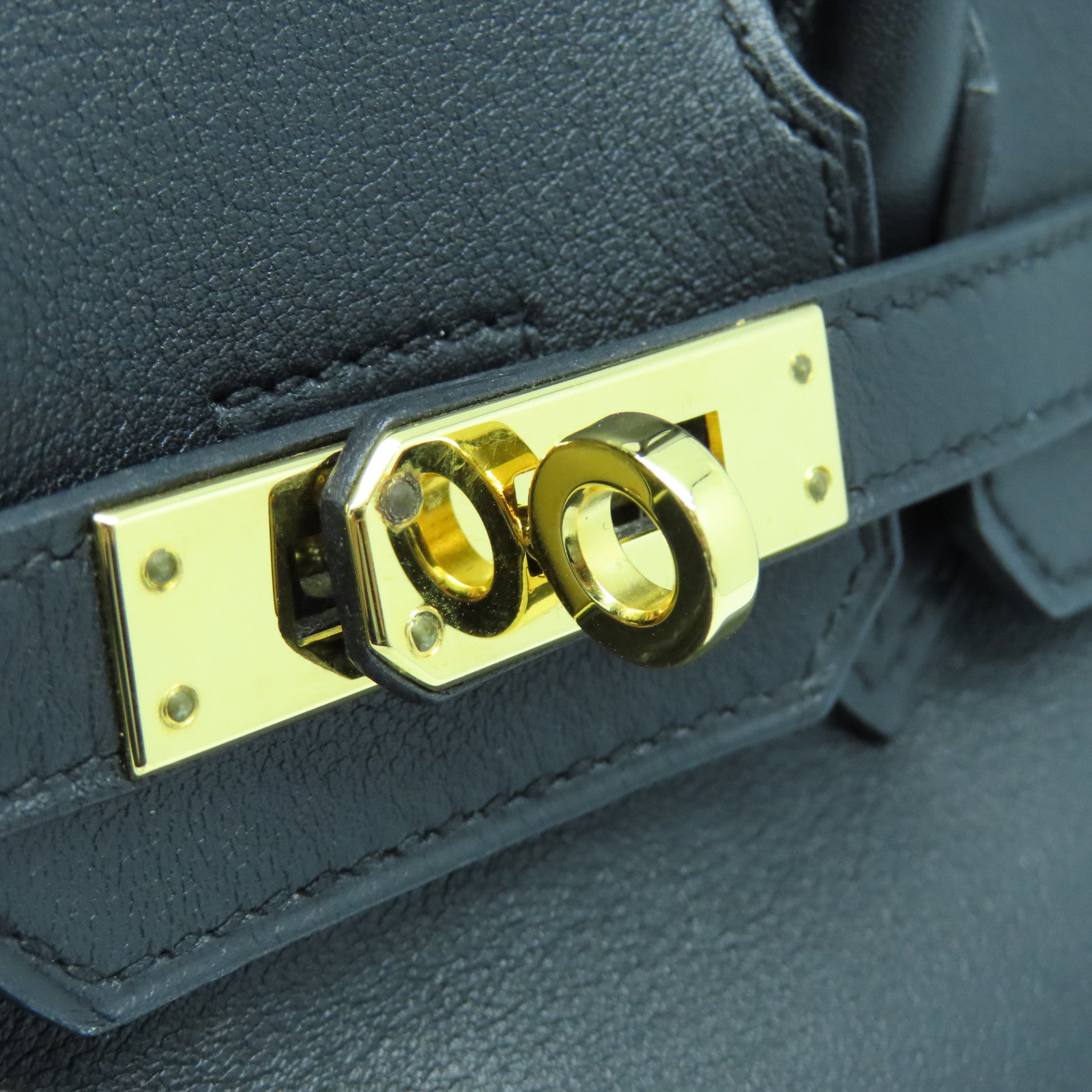 HERMES Swift Leather Birkin 25 Gold Buckle Hand Bag Noir/Black