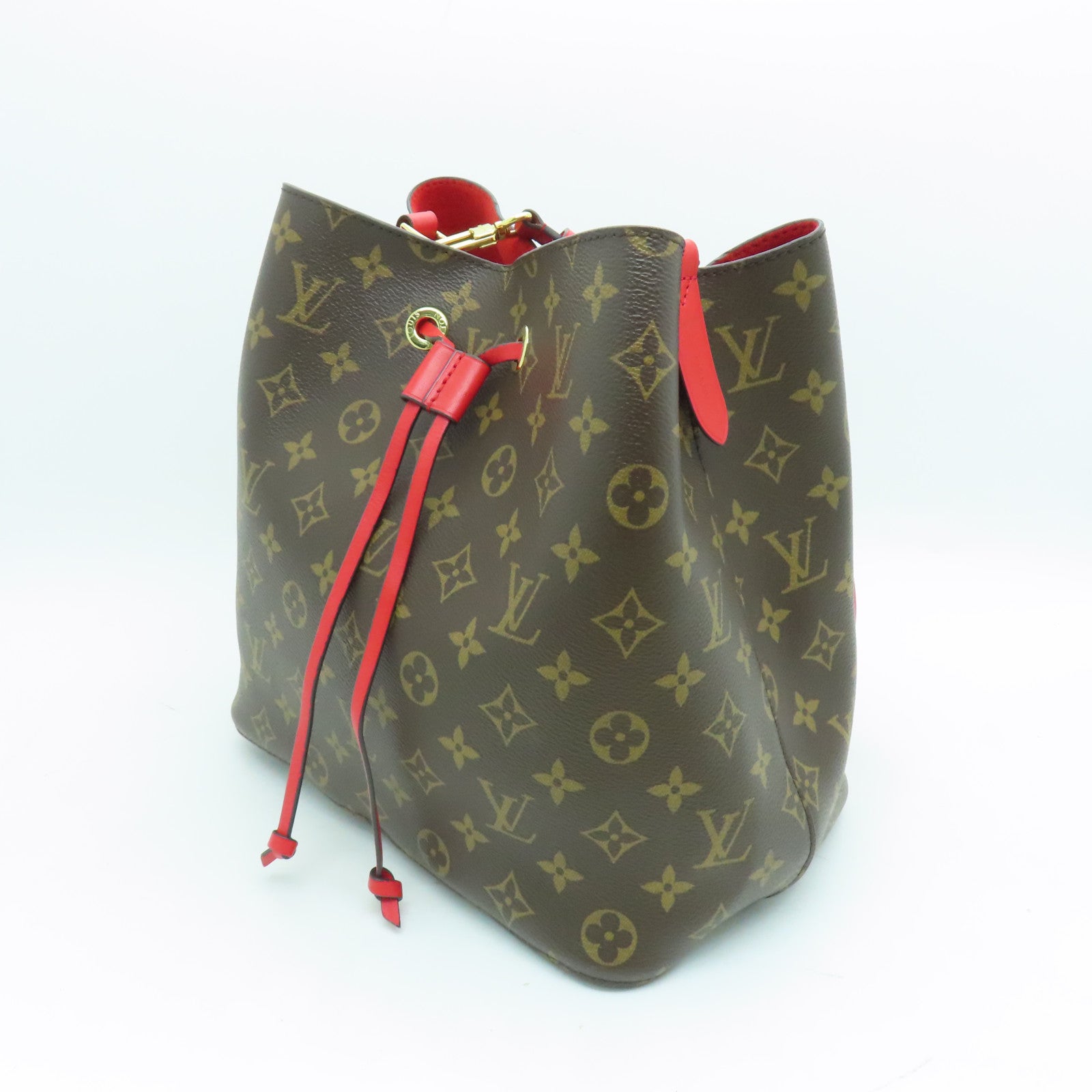 LOUIS VUITTON Monogram Neo Noe MM金扣肩背袋啡色/紅色