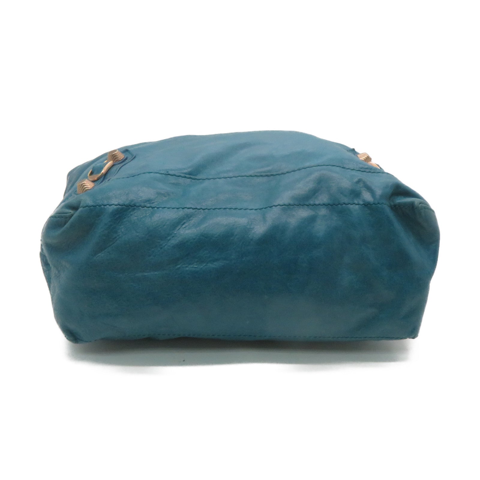 BALENCIAGA Leather Shoulder Bag Green Blue
