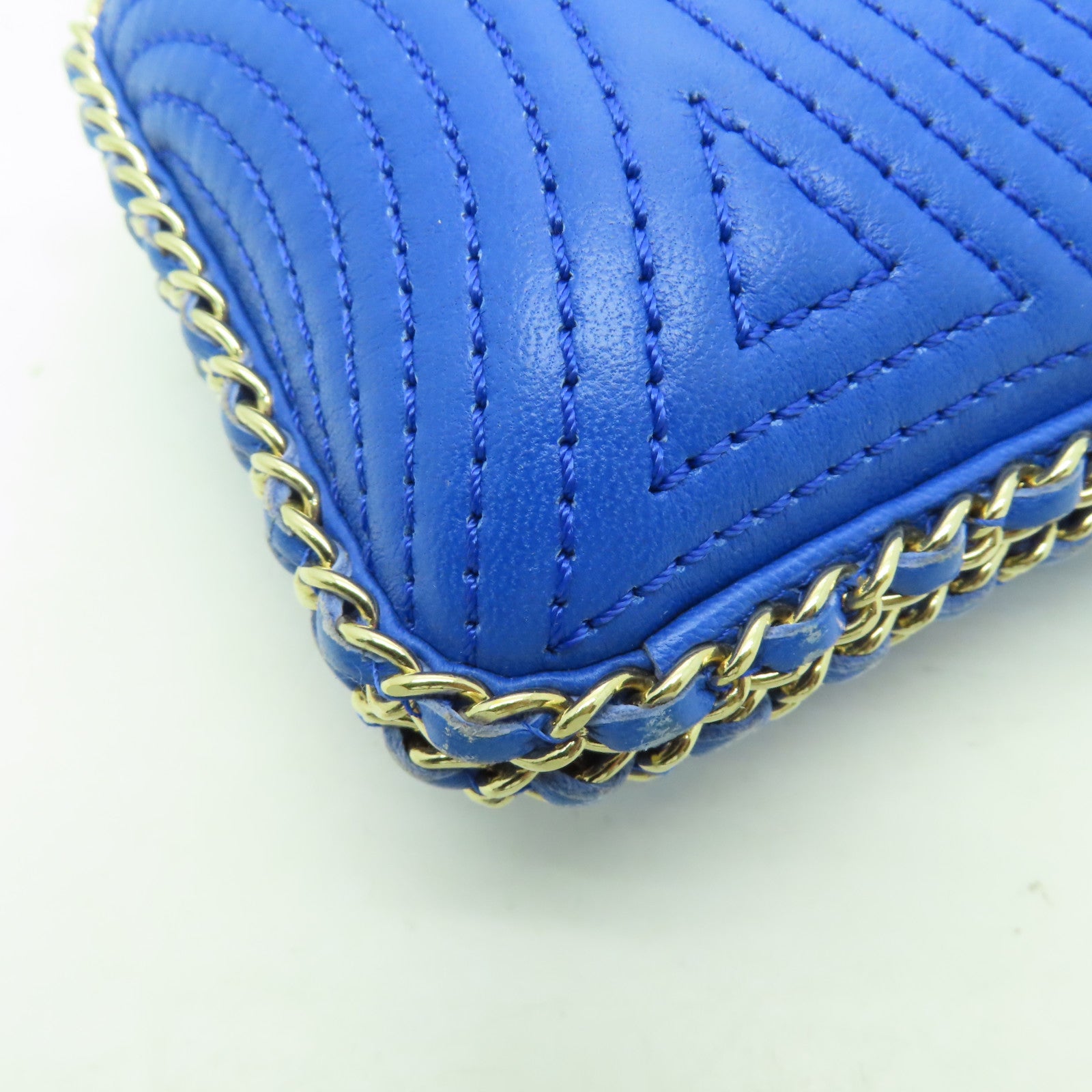 CHANEL 羊皮皮革Chain Shoulder Bag金扣鏈帶肩背袋藍色
