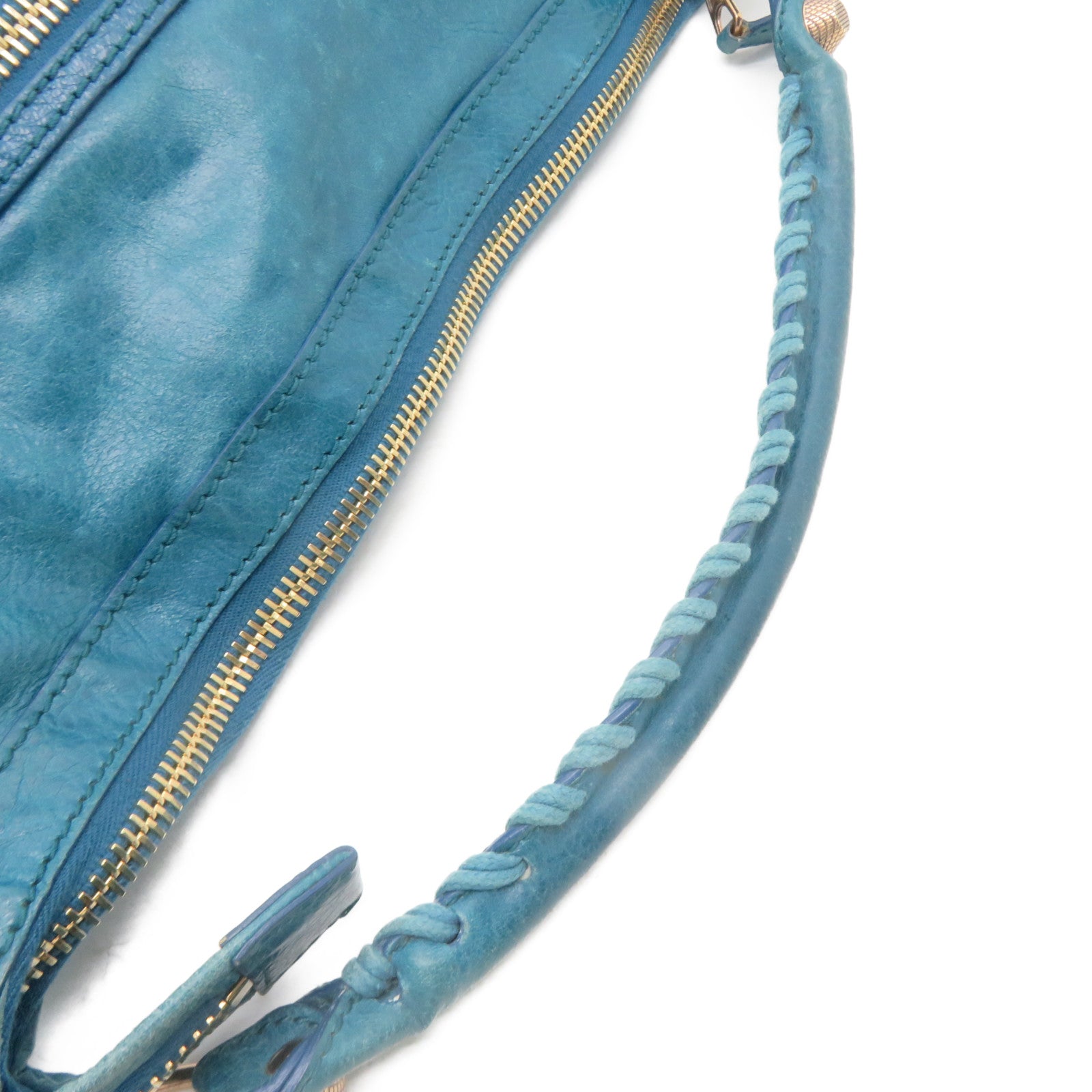BALENCIAGA Leather Shoulder Bag Green Blue