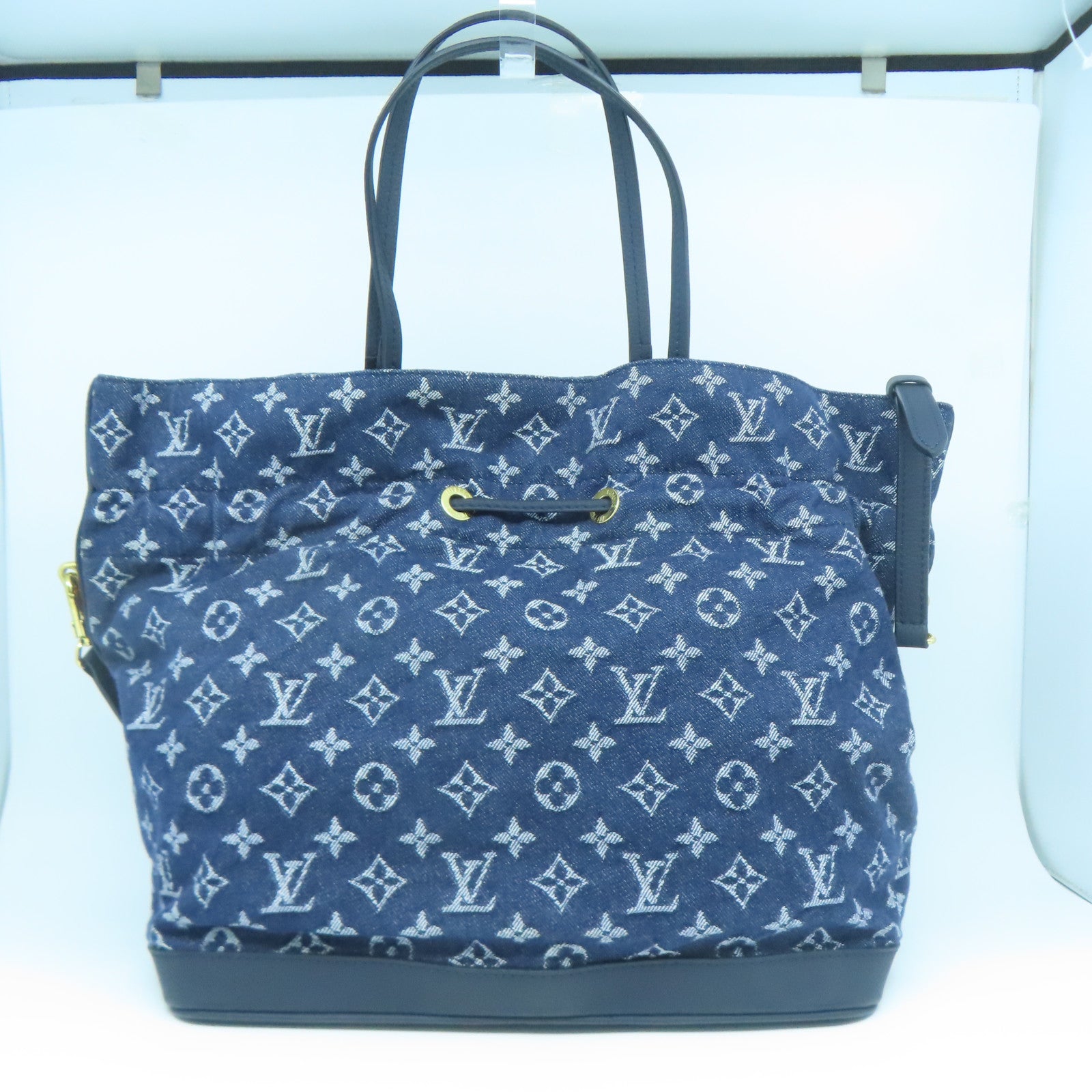 LOUIS VUITTON Monogram Denim Noefle MM金扣手挽肩背兩用袋藍色