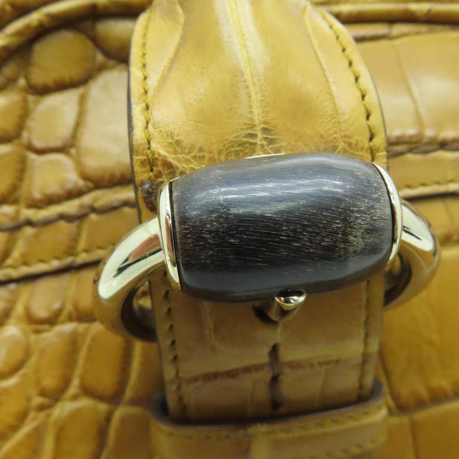 GUCCI [Sharp Discount] Crocodile Leather Handbag Brown Brown